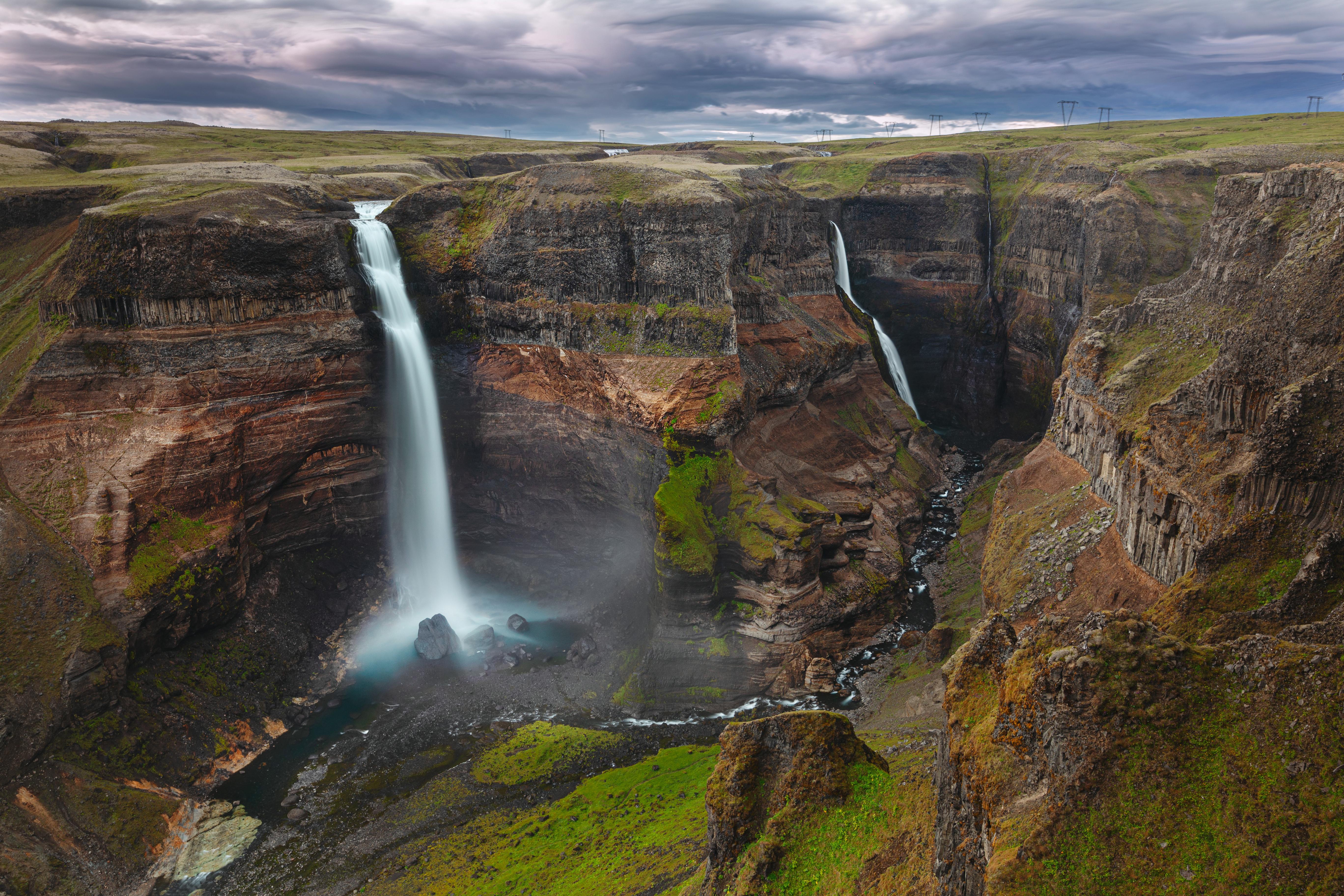 Скачать картинку Природа, Каньон, Водопады, Водопад, Исландия, Ландшафт, Земля/природа, Хайфосс в телефон бесплатно.