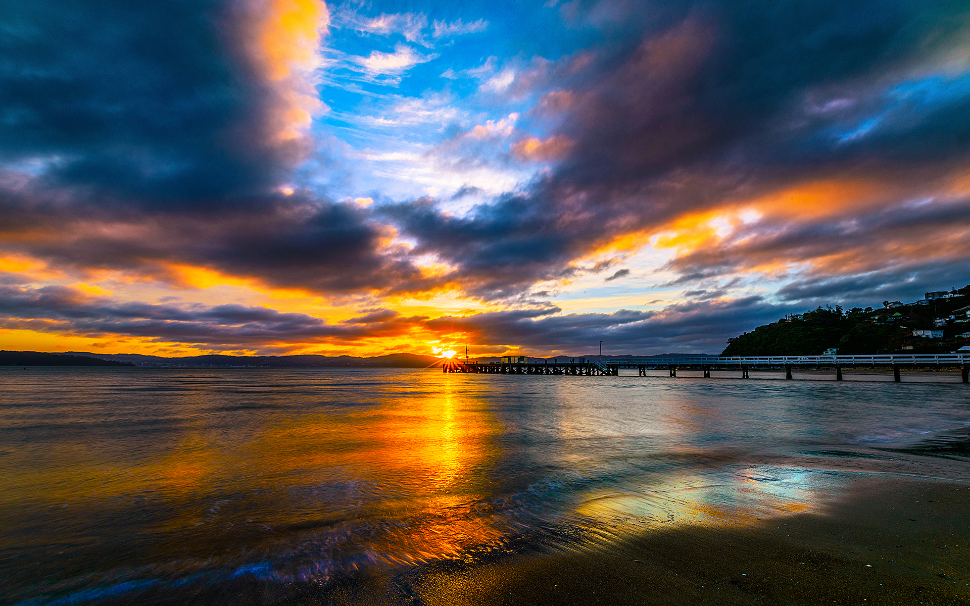 Download mobile wallpaper Sunset, Sea, Pier, Ocean, Man Made for free.