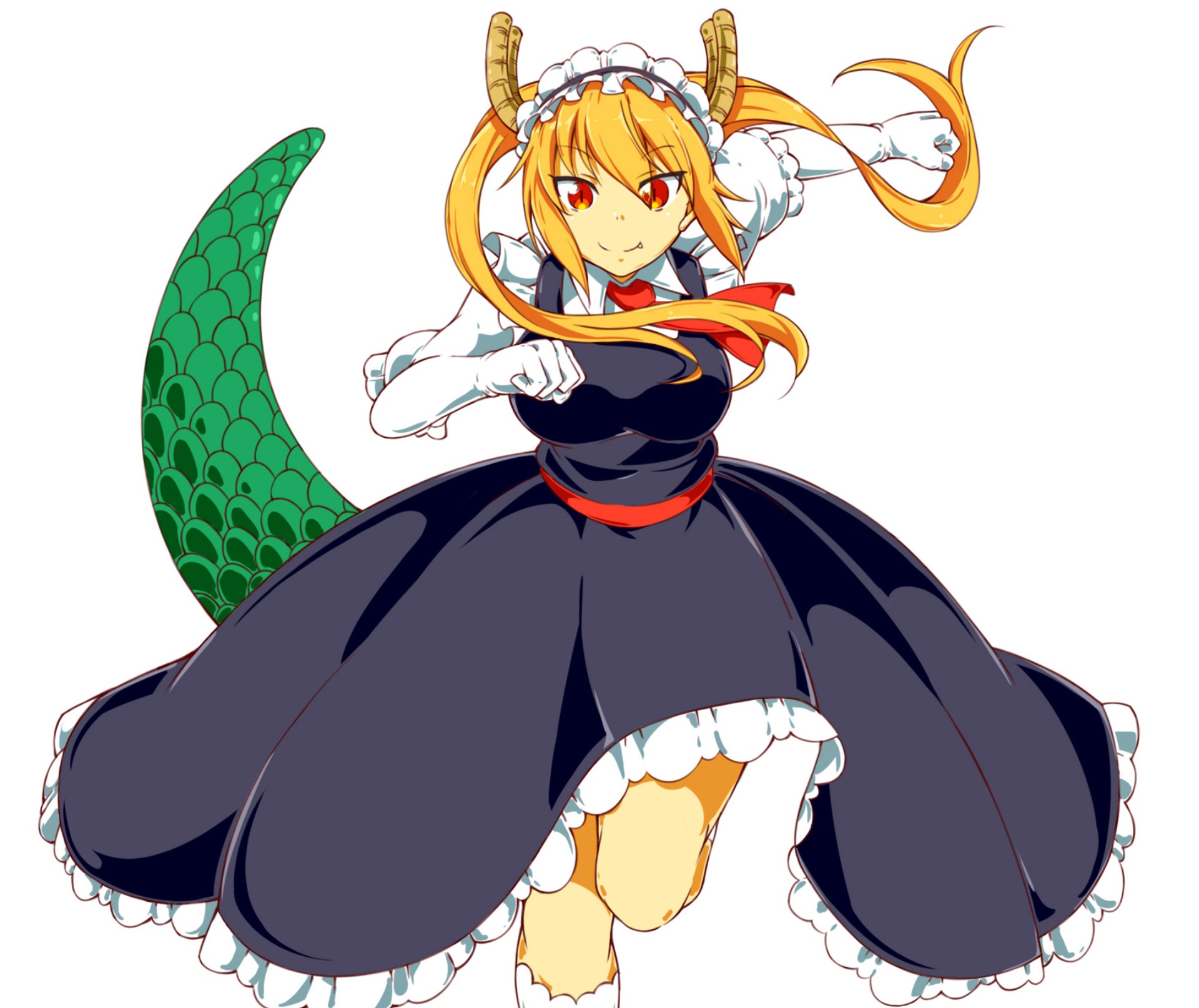 Free download wallpaper Anime, Dragon, Horns, Maid, Orange Hair, Orange Eyes, Twinitails, Tohru (Miss Kobayashi's Dragon Maid), Miss Kobayashi's Dragon Maid on your PC desktop
