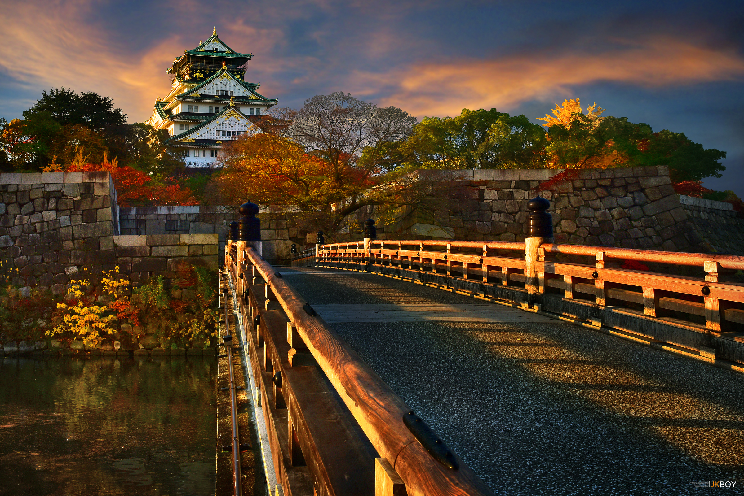 356177 descargar fondo de pantalla japón, puente, hecho por el hombre, castillo de osaka, otoño, osaka, castillos: protectores de pantalla e imágenes gratis