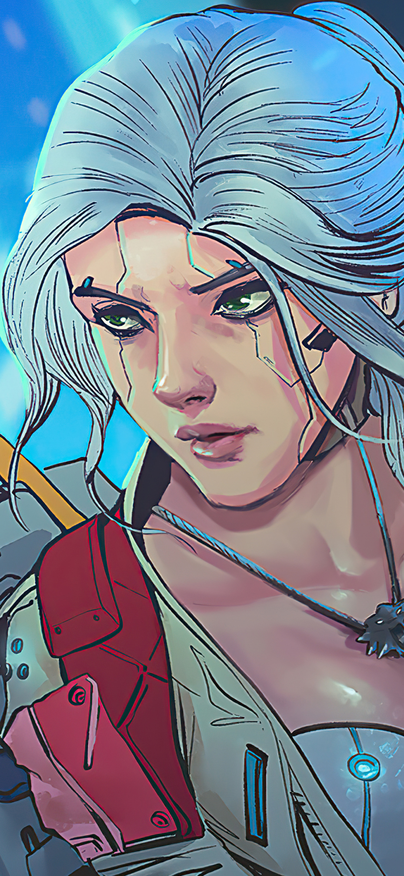 Download mobile wallpaper Cyberpunk, Sci Fi, White Hair, Woman Warrior, Ciri (The Witcher) for free.