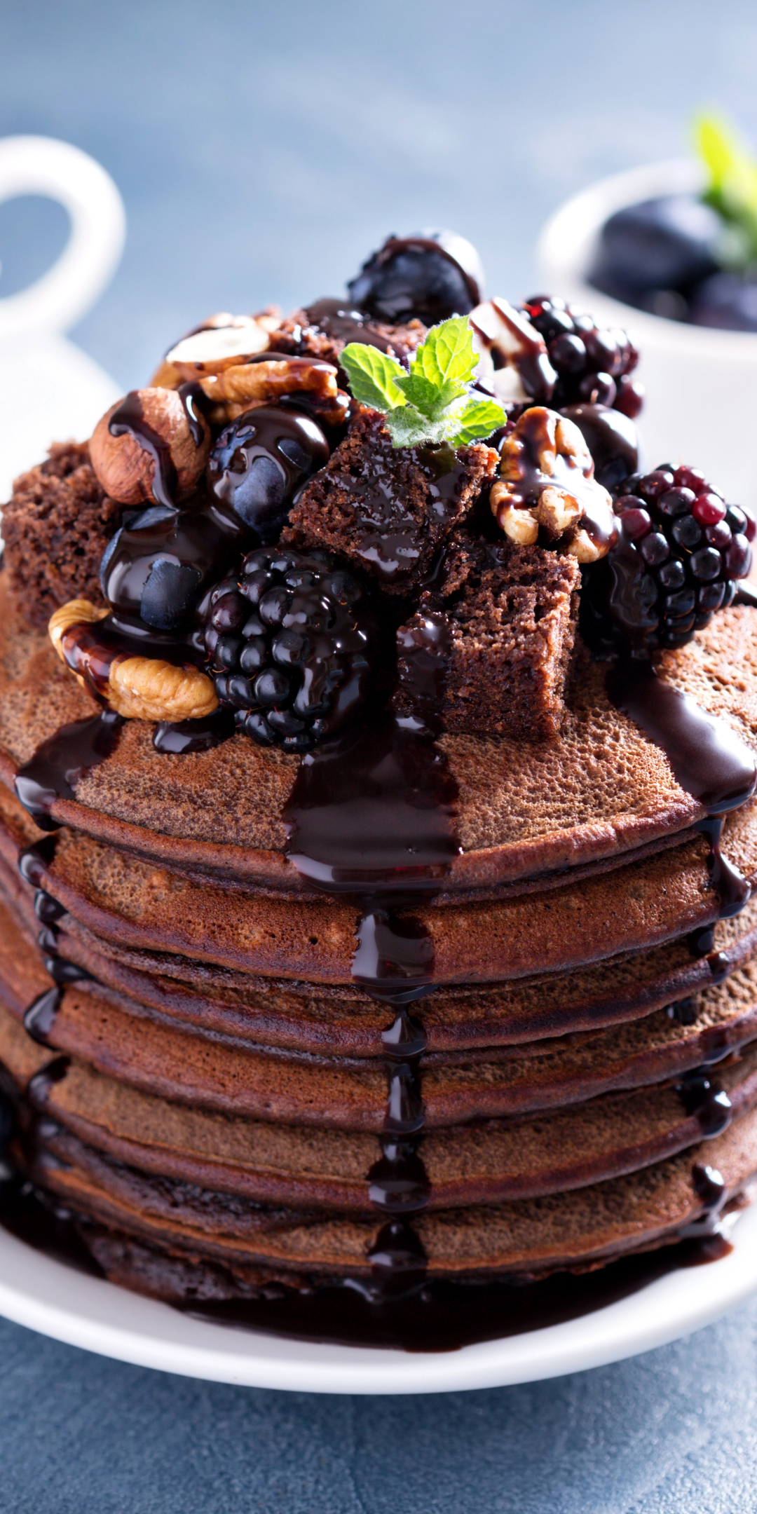 Download mobile wallpaper Food, Dessert, Chocolate, Blueberry, Blackberry, Pancake for free.