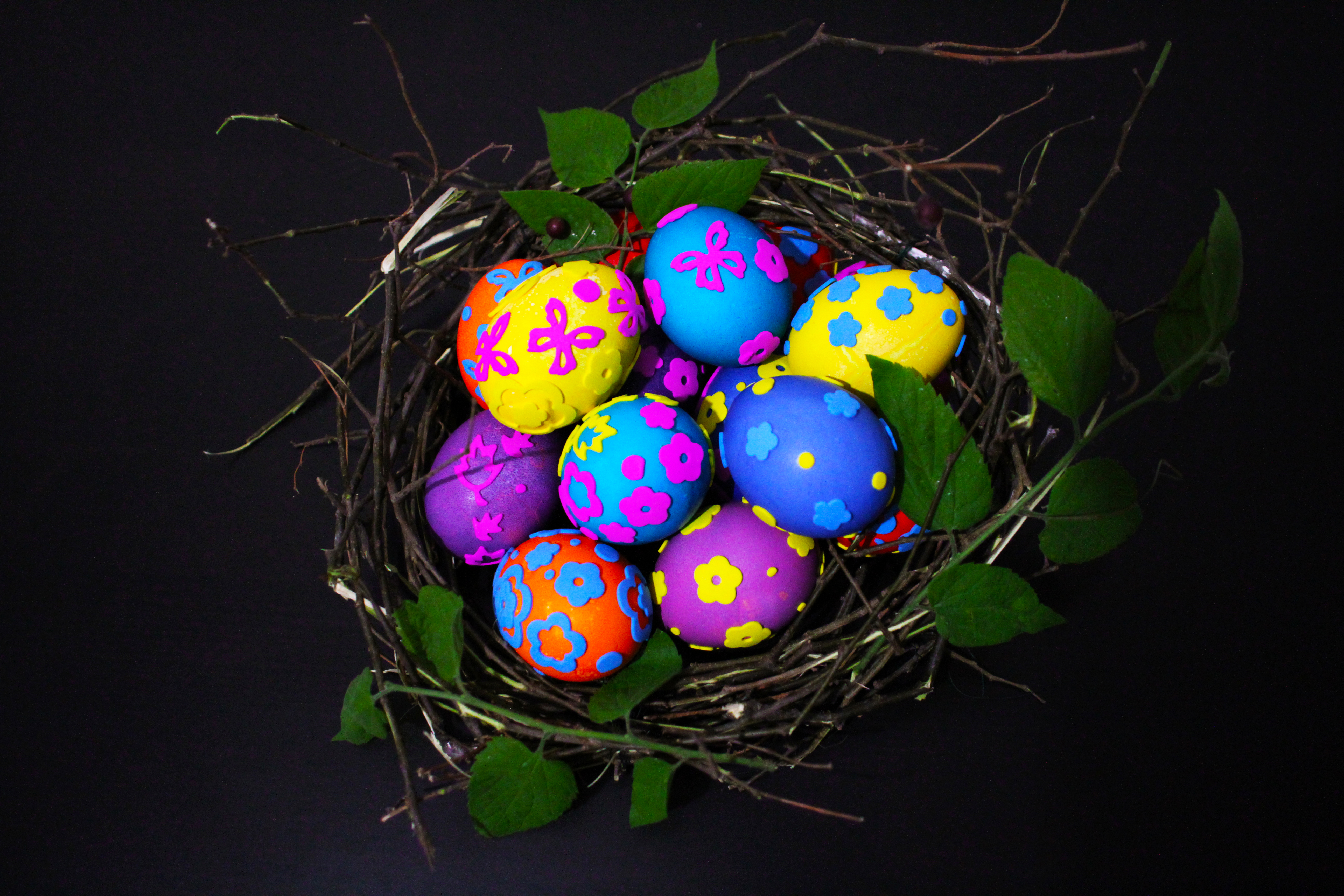 holiday, easter, colorful, easter egg, egg, leaf, nest