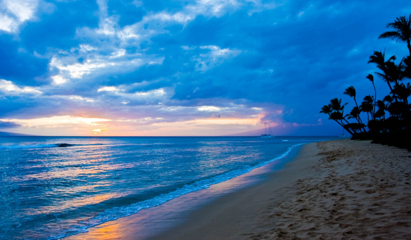 Free download wallpaper Sunset, Sky, Beach, Horizon, Ocean, Earth, Tropical, Cloud, Palm Tree on your PC desktop