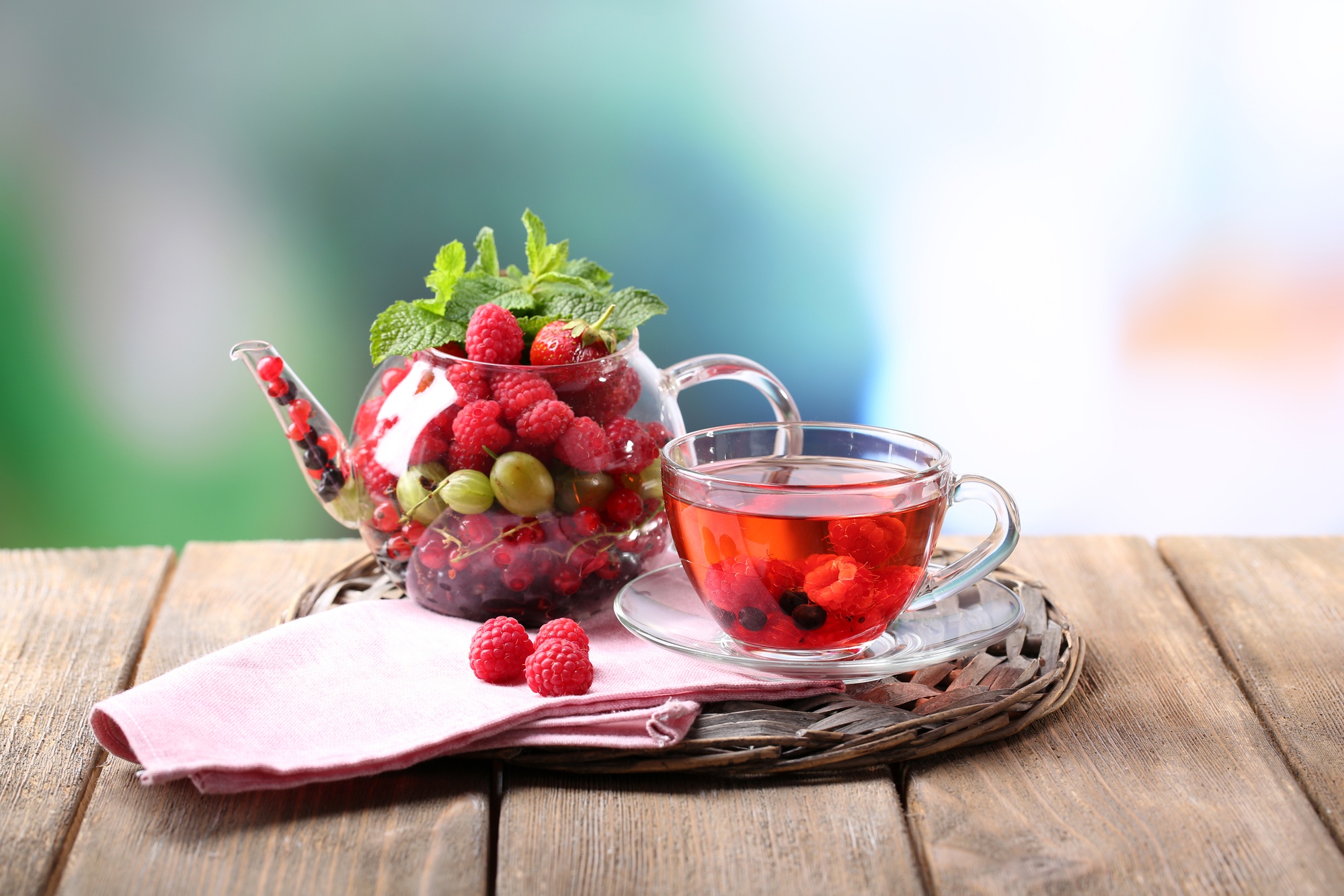 Free download wallpaper Food, Raspberry, Still Life, Cup, Berry, Drink, Tea, Teapot, Currants on your PC desktop