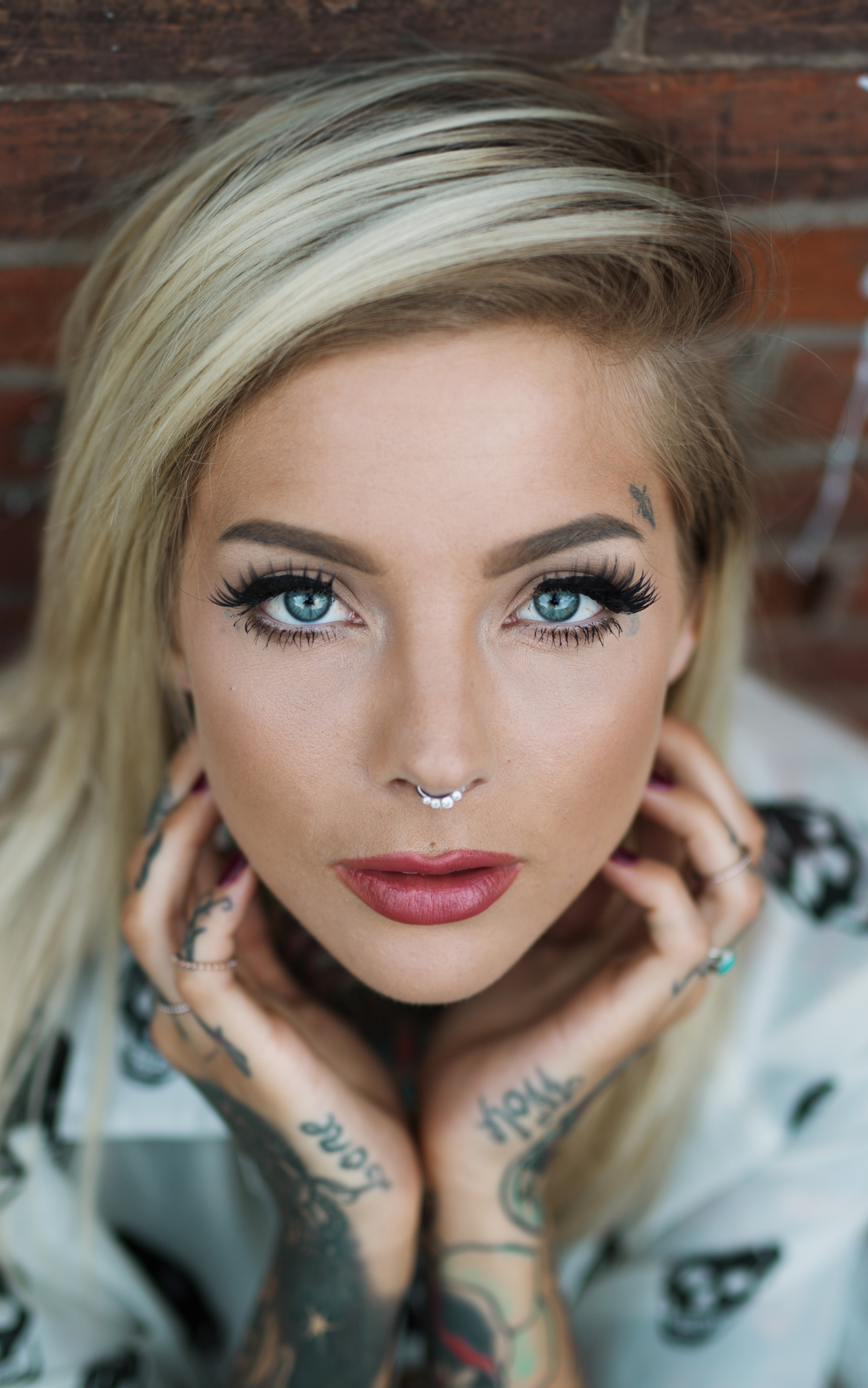 Download mobile wallpaper Tattoo, Blonde, Model, Women, Blue Eyes for free.