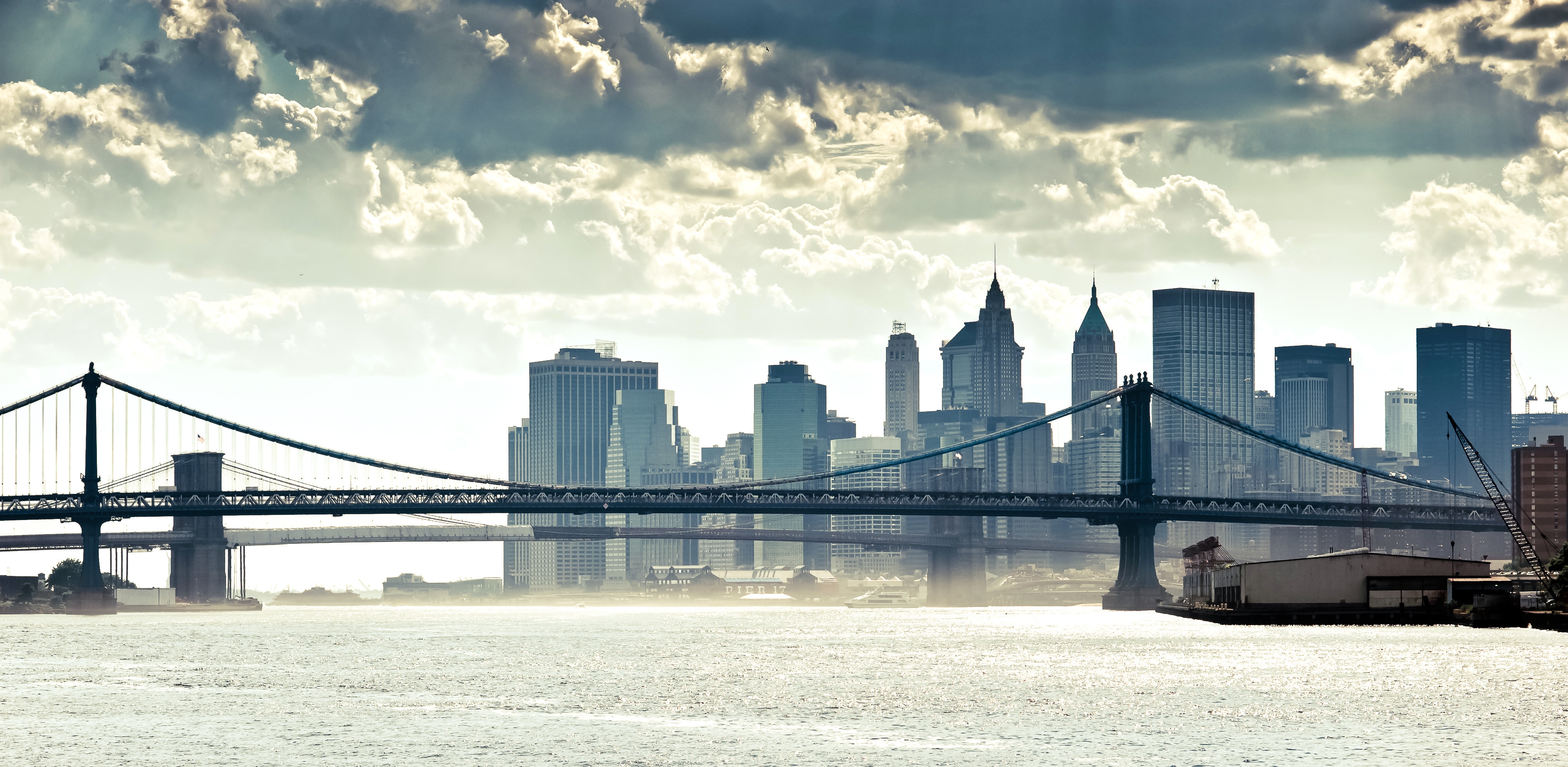bridge, panorama, cities, rivers, new york, manhattan, ny