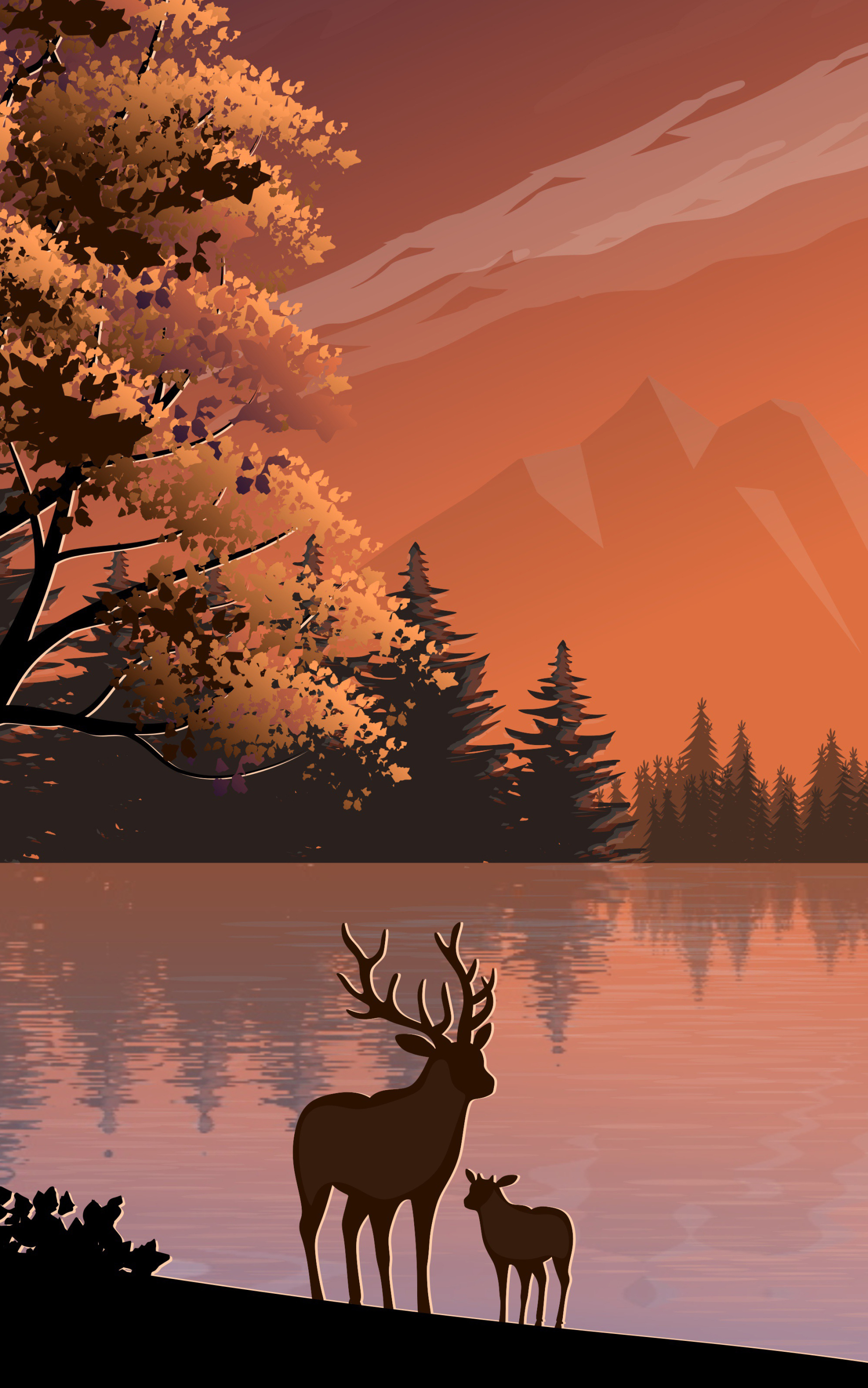 Download mobile wallpaper Lake, Animal, Deer for free.