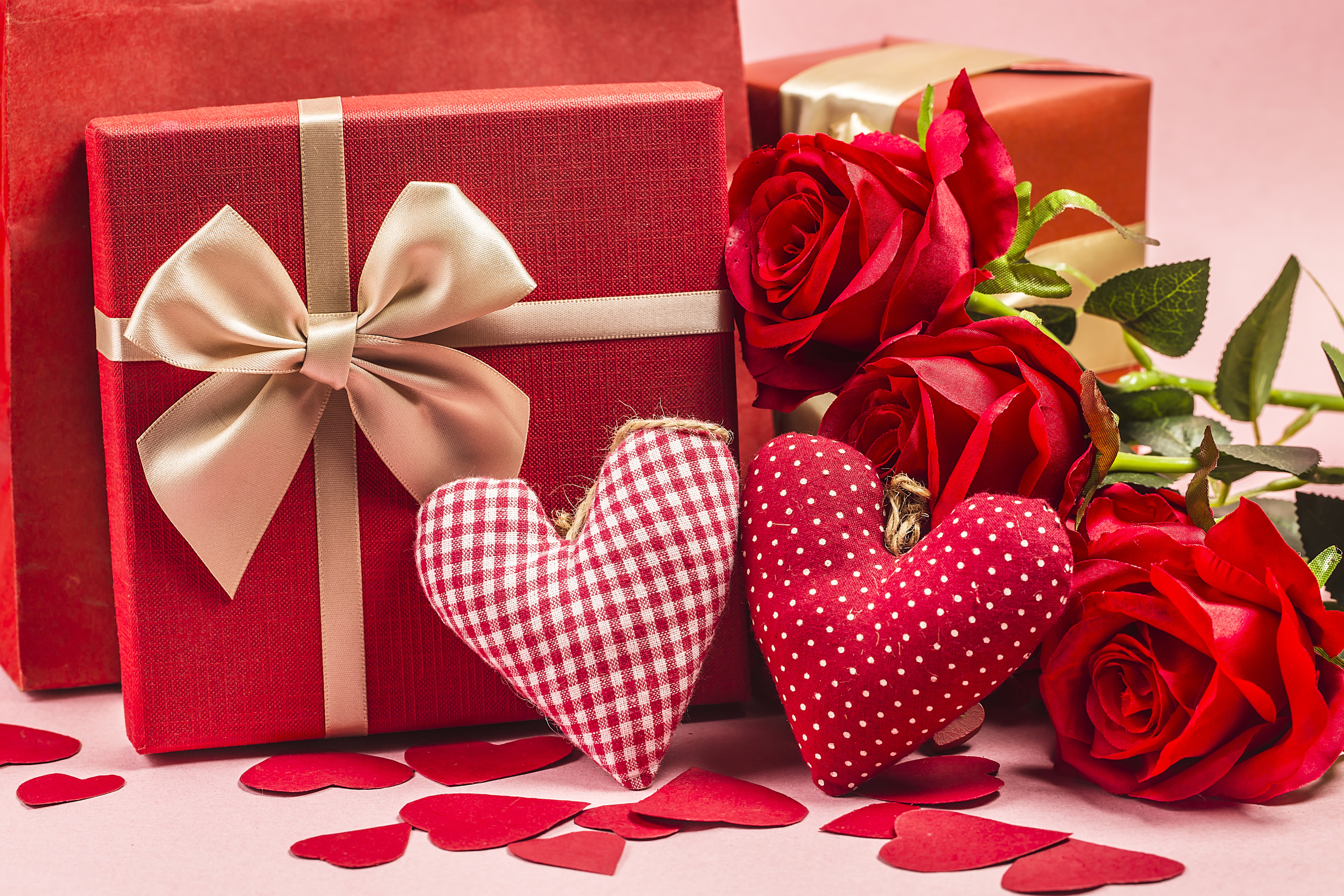 Скачать обои бесплатно Любовь, Роза, Сердце, Подарки, День Святого Валентина, Праздничные картинка на рабочий стол ПК