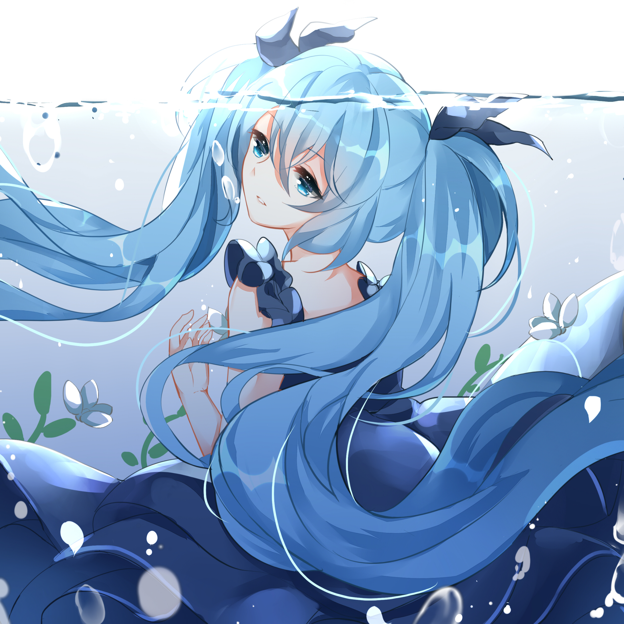 Laden Sie das Wasser, Vocaloid, Blaue Augen, Blaue Haare, Hatsune Miku, Animes, Lange Haare-Bild kostenlos auf Ihren PC-Desktop herunter