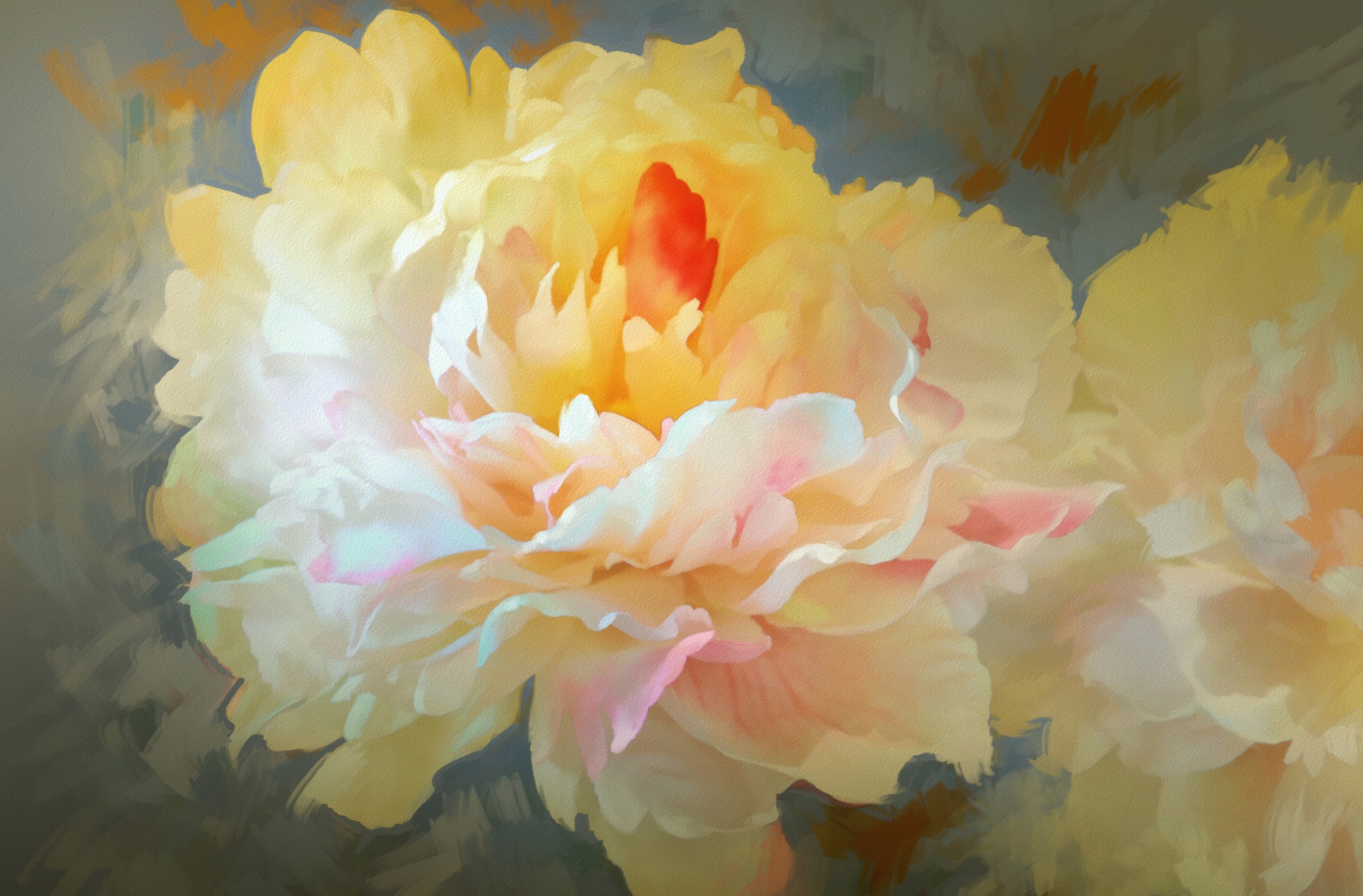397554 скачать обои пион, персиковый цветок, художественные, цветок, картина, флауэрсы - заставки и картинки бесплатно
