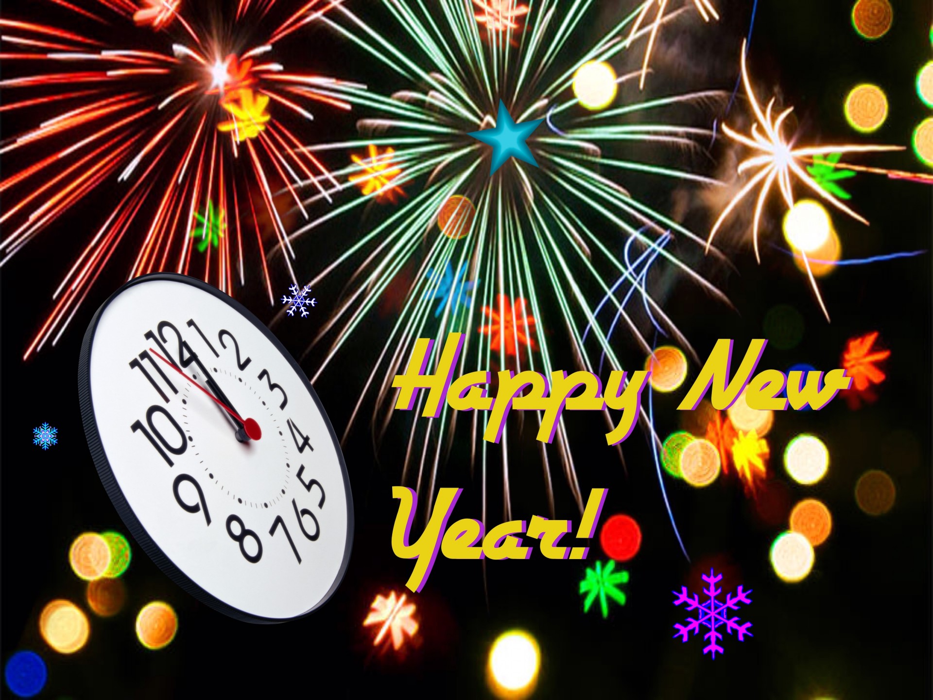 Download mobile wallpaper New Year, Clock, Holiday, Fireworks, Celebration for free.