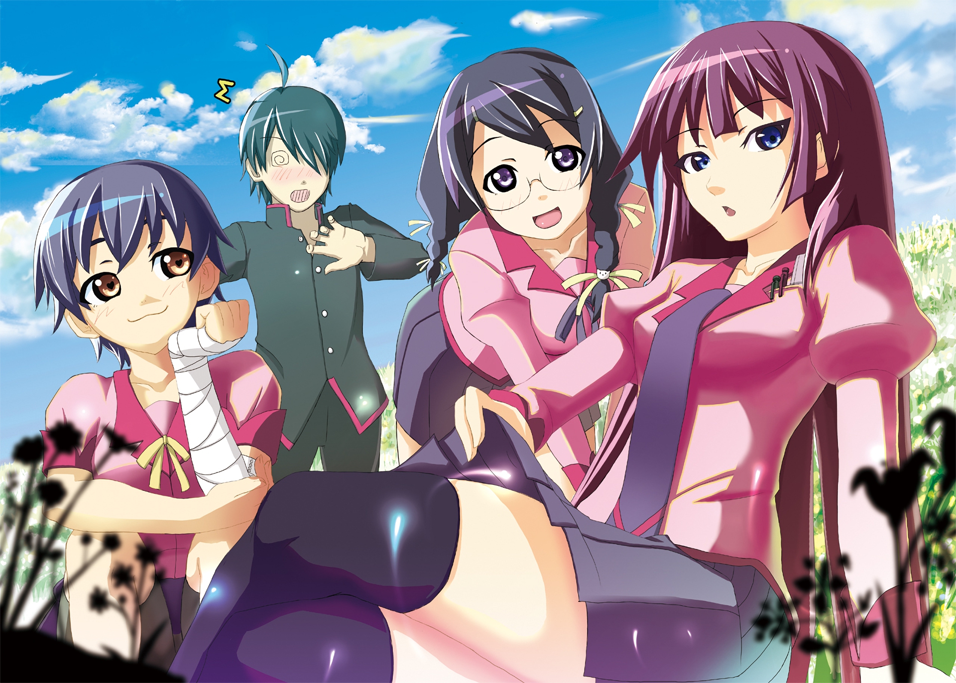 Descarga gratuita de fondo de pantalla para móvil de Animado, Monogatari (Serie), Hitagi Senjogahara, Suruga Kanbaru, Tsubasa Hanekawa, Koyomi Araragi.