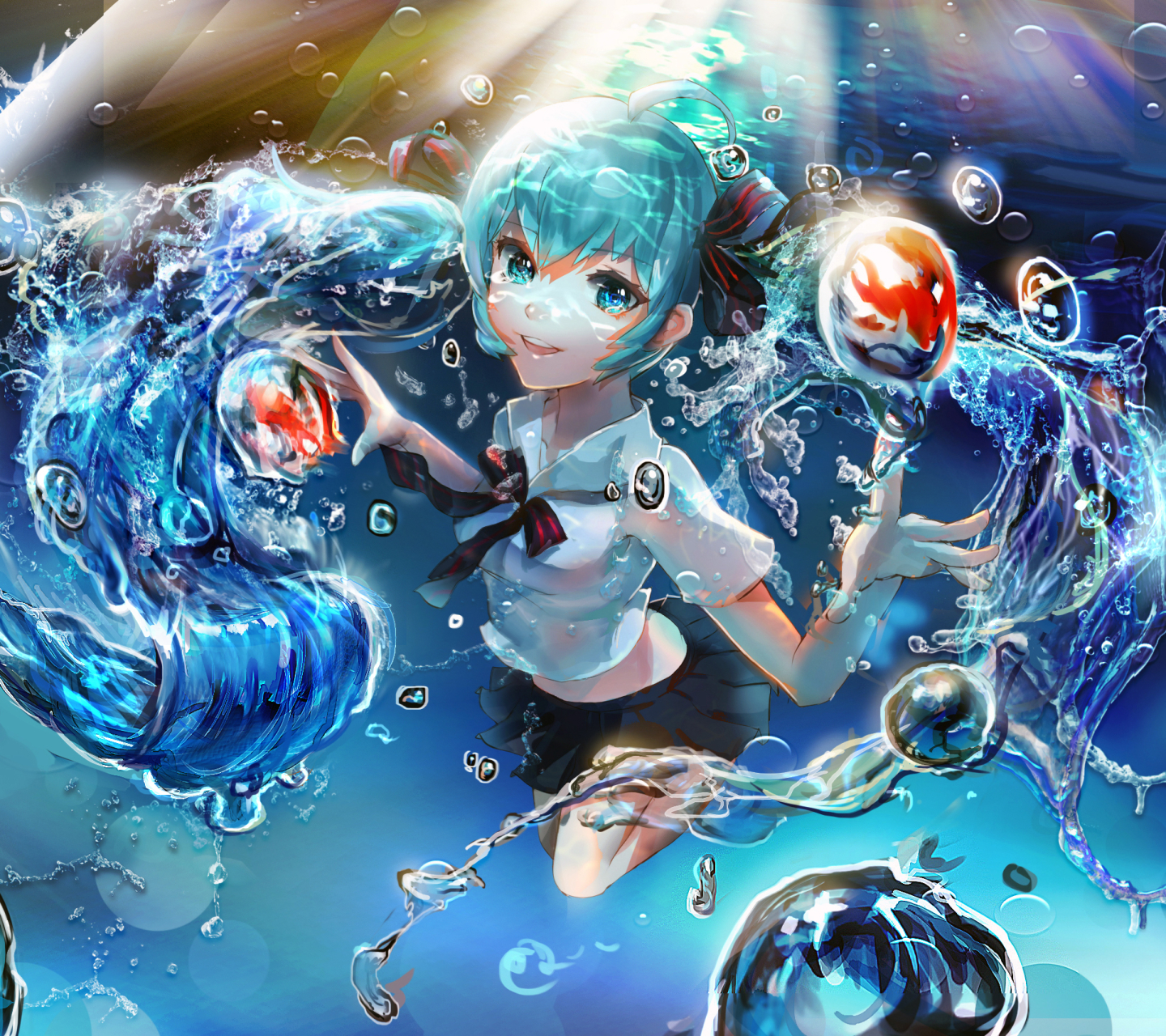 Descarga gratis la imagen Vocaloid, Ojos Azules, Submarino, Animado, Pelo Largo, Pelo Azul, Hatsune Miku, Submarina en el escritorio de tu PC