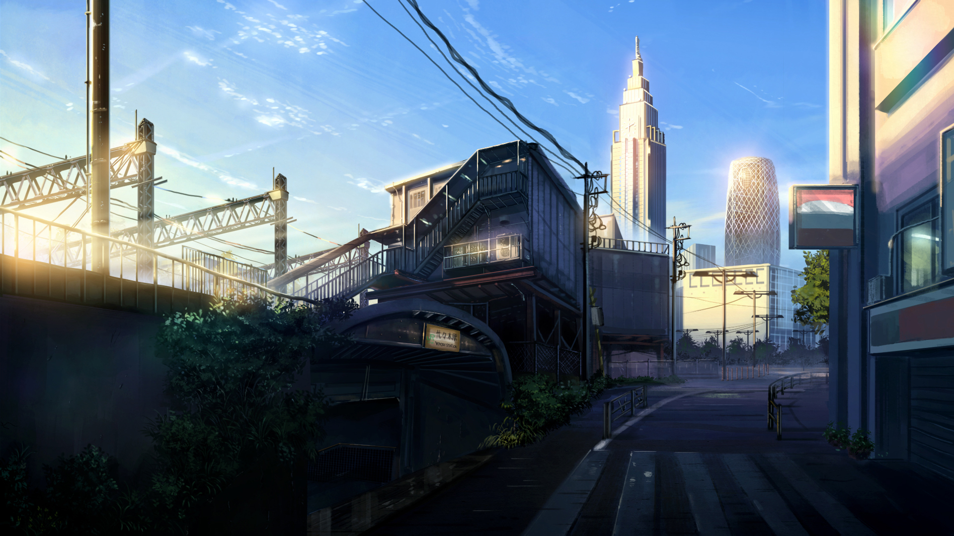Download mobile wallpaper Anime, Landscape, Sky, Sun, City, Skyscraper, Cloud, Original for free.