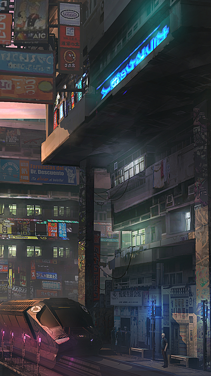 Download mobile wallpaper City, Building, Cyberpunk, Sci Fi, Train, Futuristic for free.
