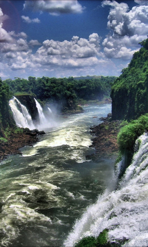 Download mobile wallpaper Sky, Waterfalls, Waterfall, Earth, Cloud, Brazil, Iguazu Falls for free.