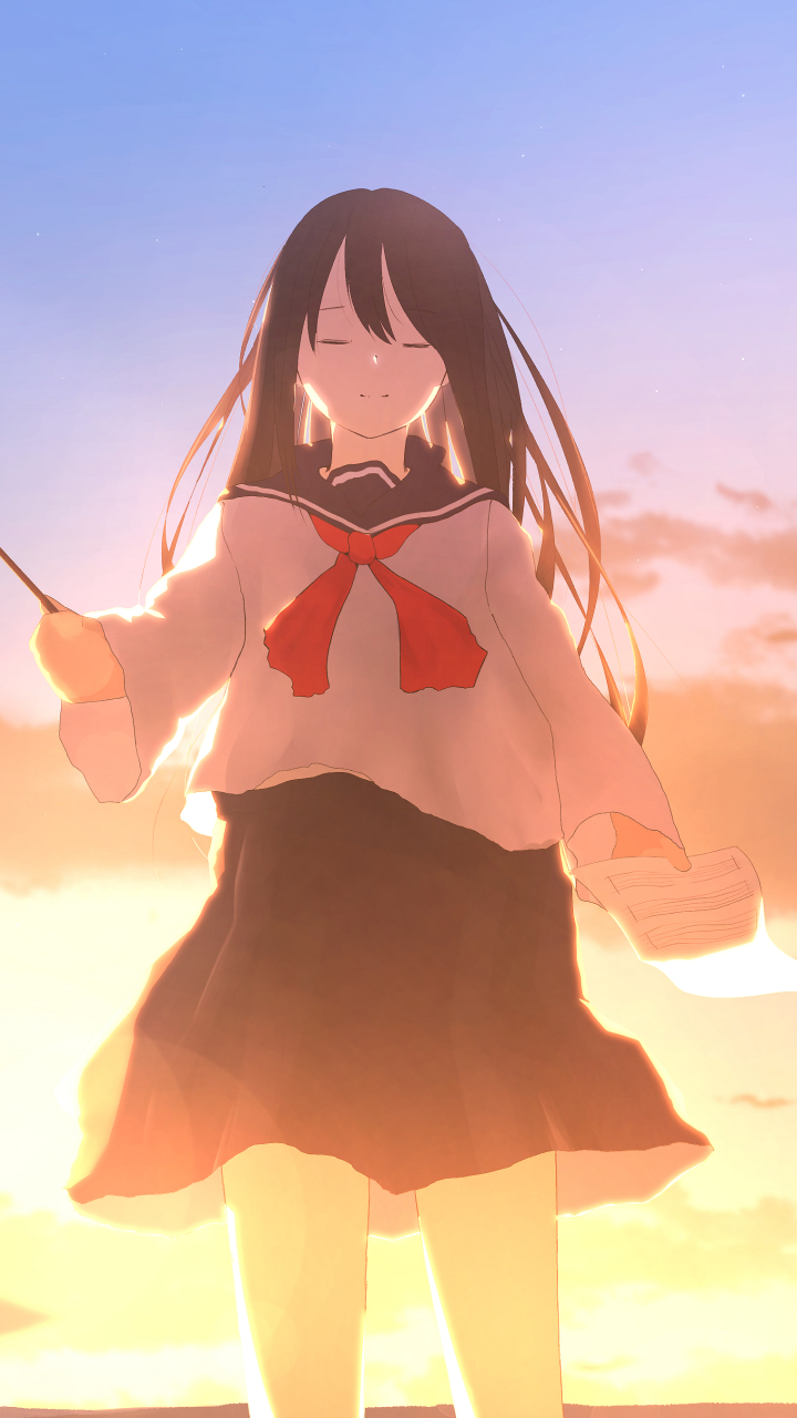 Download mobile wallpaper Anime, Sunset, Girl, Uniform, School Uniform, Black Hair, Long Hair for free.