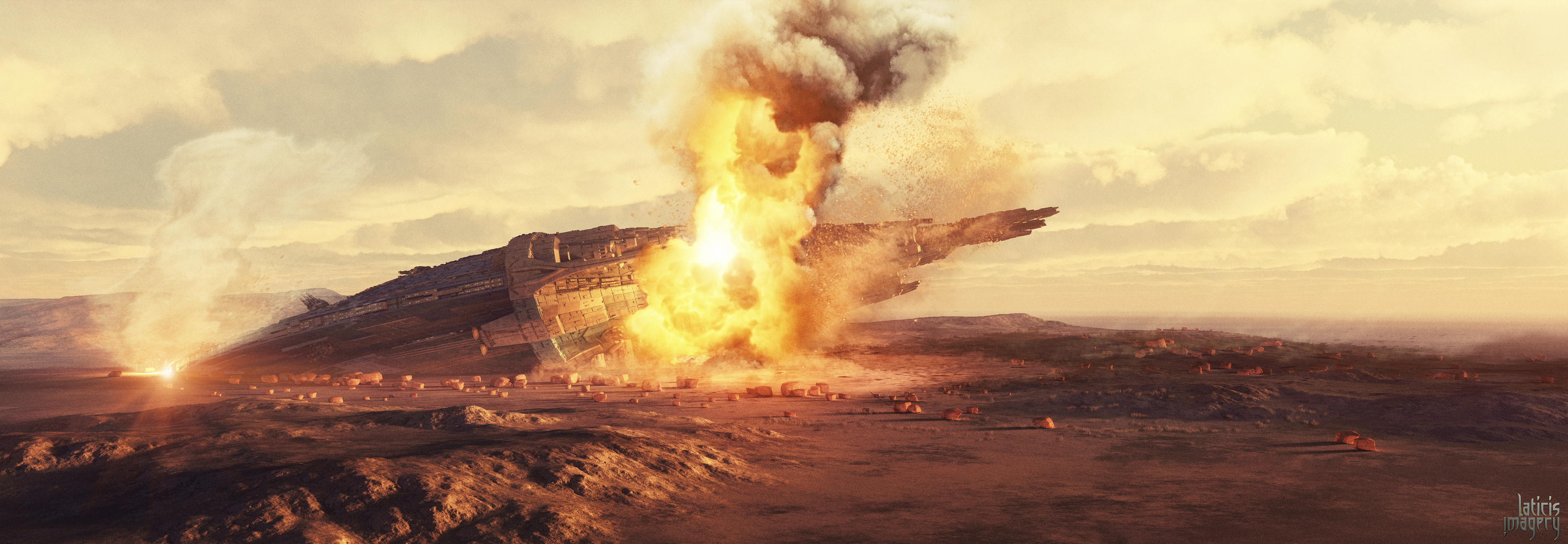 Download mobile wallpaper Fire, Explosion, Sci Fi, Spaceship for free.