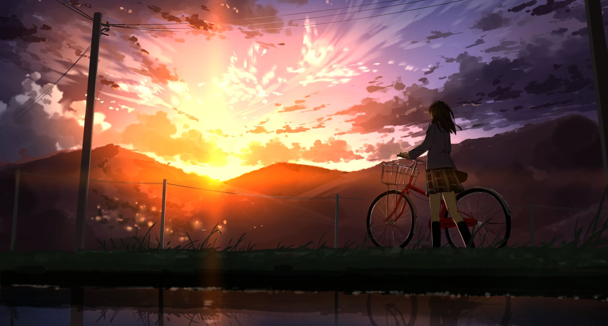 Laden Sie das Mädchen, Sonnenuntergang, Animes-Bild kostenlos auf Ihren PC-Desktop herunter