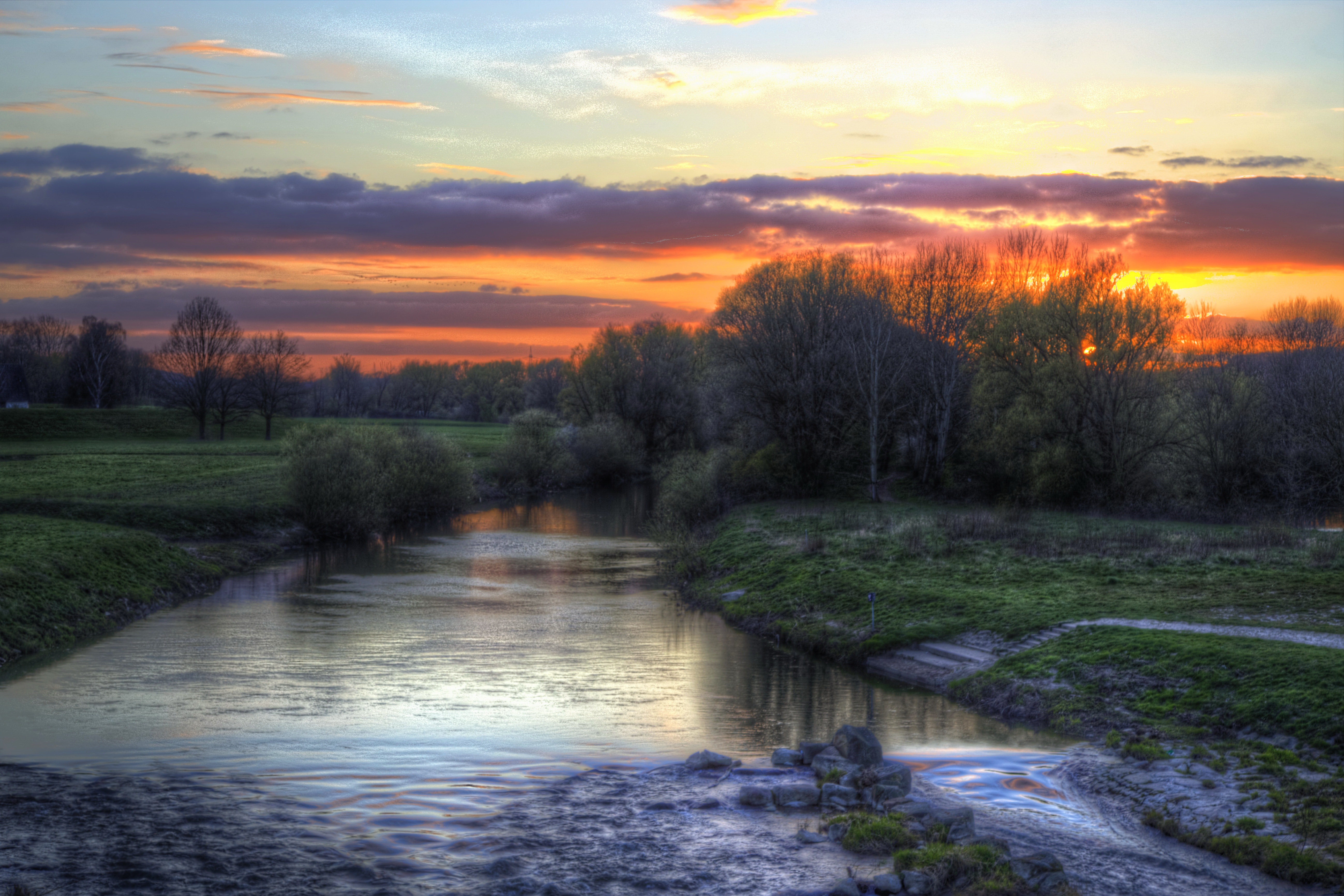 Free download wallpaper Sunset, Earth, Cloud, River, Germany on your PC desktop