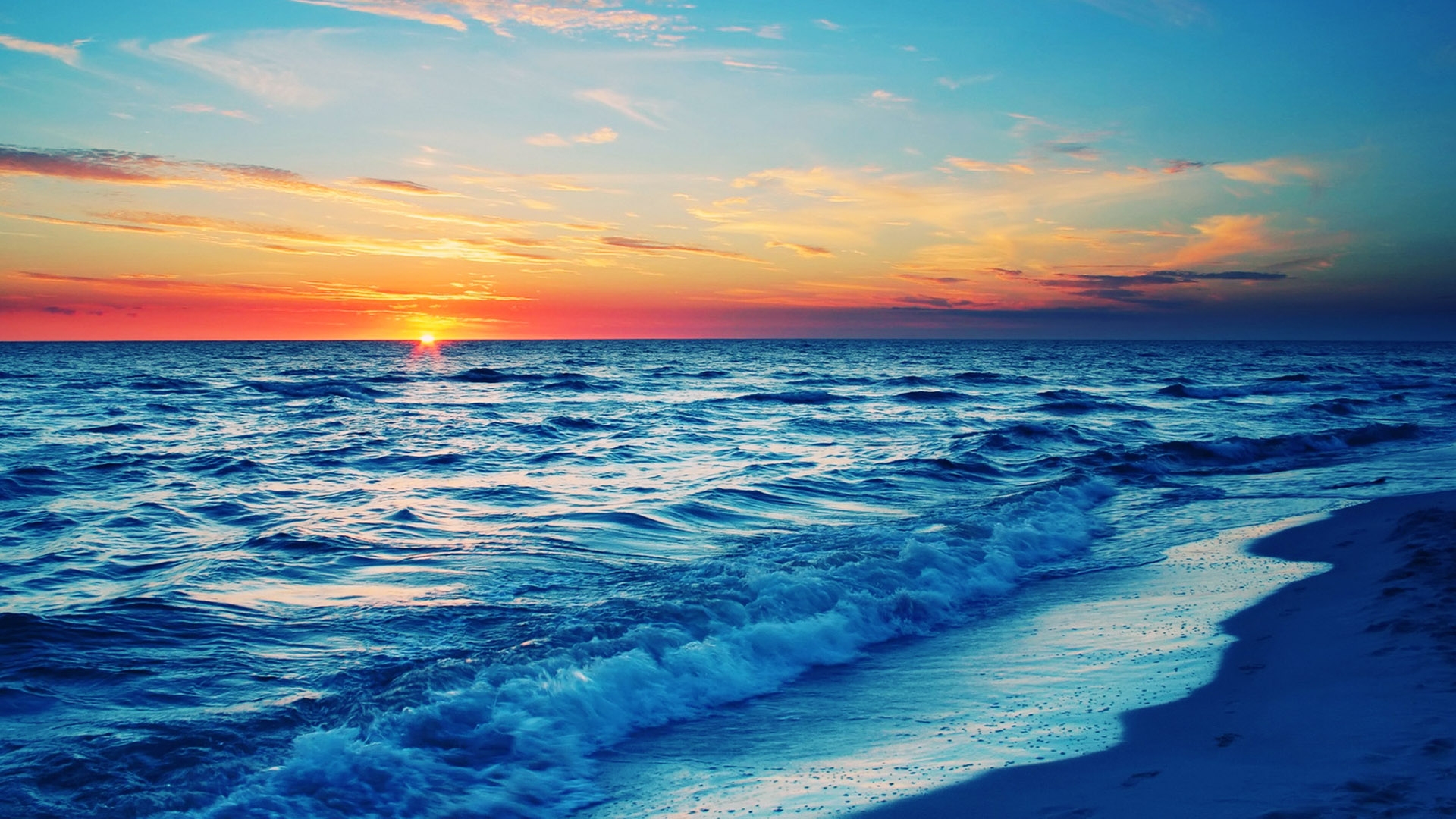 Download mobile wallpaper Sunset, Sky, Horizon, Ocean, Earth, Wave for free.