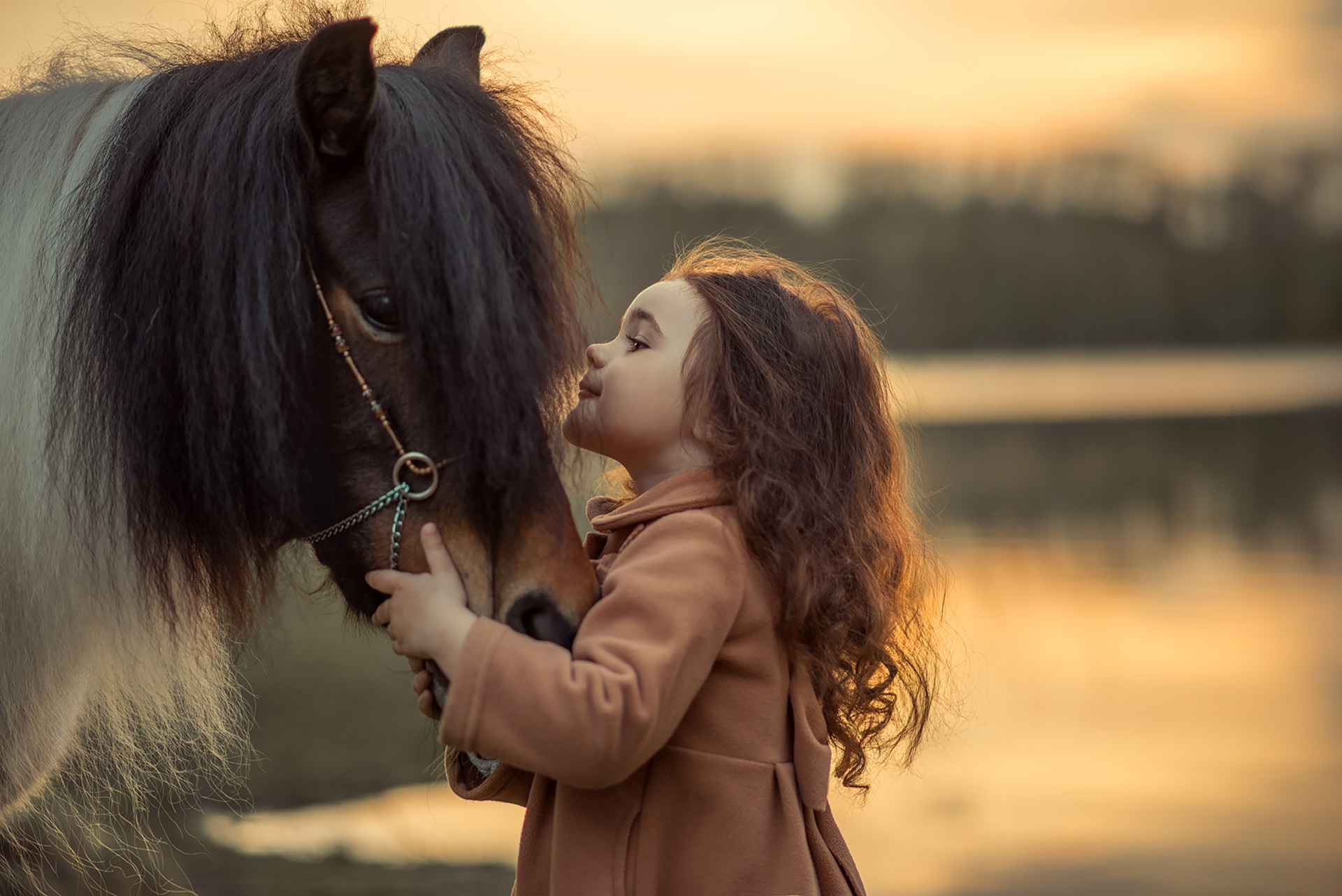 Download mobile wallpaper Child, Horse, Brunette, Photography, Depth Of Field for free.