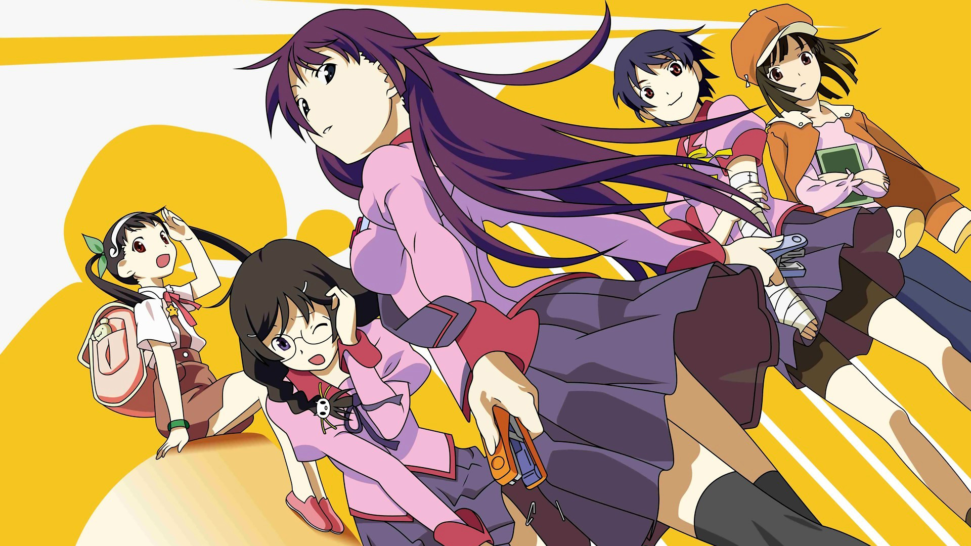 Baixar papel de parede para celular de Mayoi Hachikuji, Hitagi Senjogahara, Nadeko Sengoku, Suruga Kanbaru, Tsubasa Hanekawa, Monogatari (Série), Anime gratuito.
