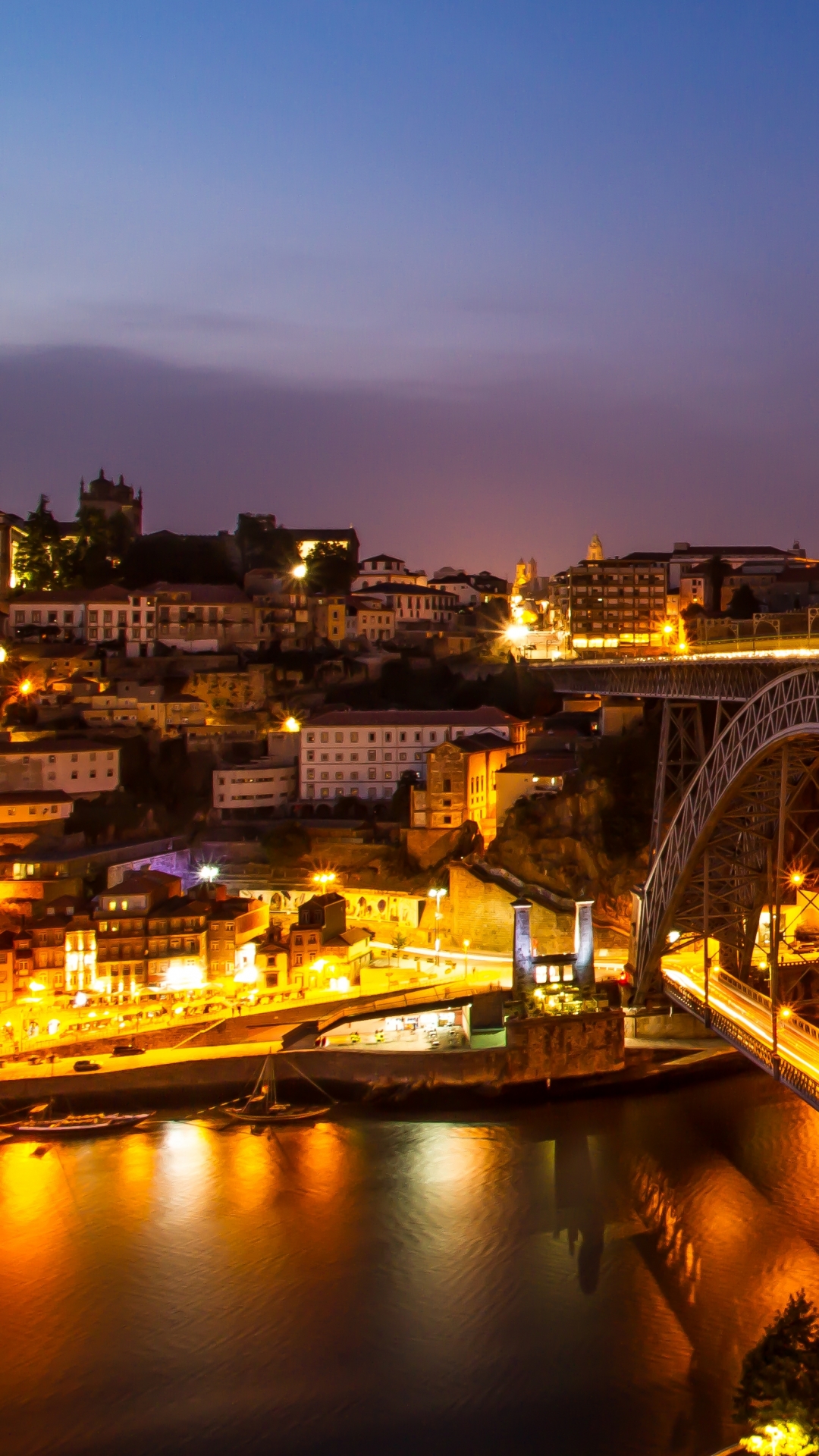 Download mobile wallpaper Cities, Night, City, Bridge, River, Portugal, Porto, Man Made for free.