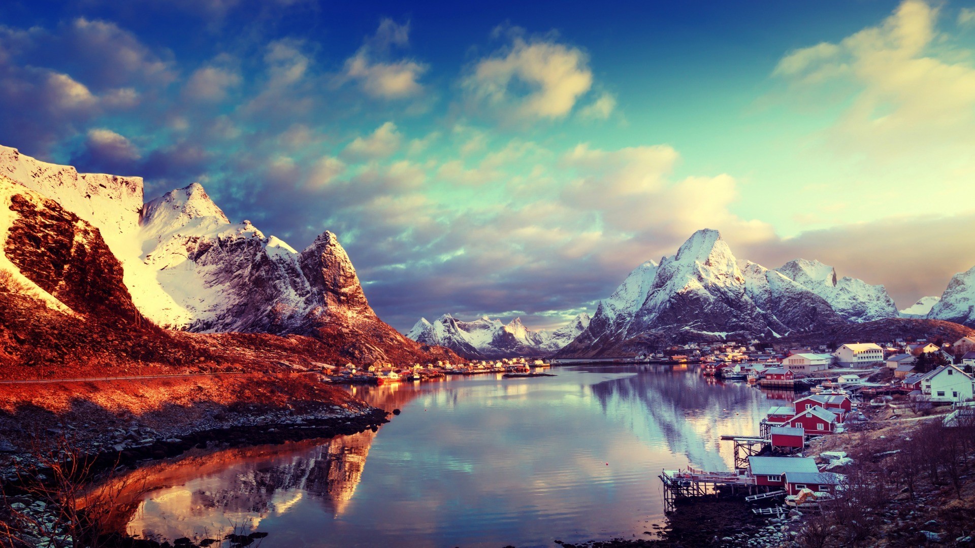 832336 скачать картинку фотографии, лофотенские острова, озеро, гора, норвегия, рейне, снег - обои и заставки бесплатно