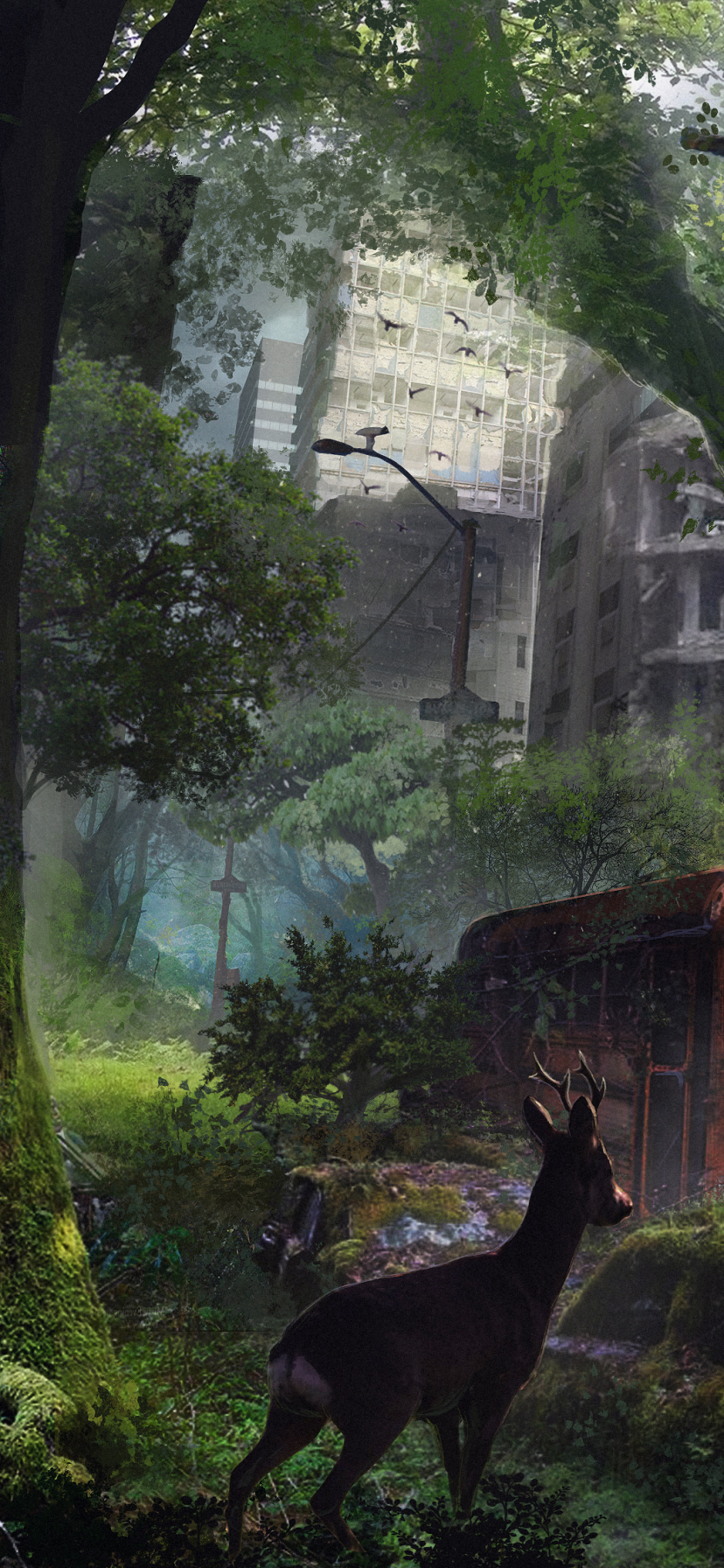 Download mobile wallpaper Sci Fi, Deer, Ruin, Post Apocalyptic for free.
