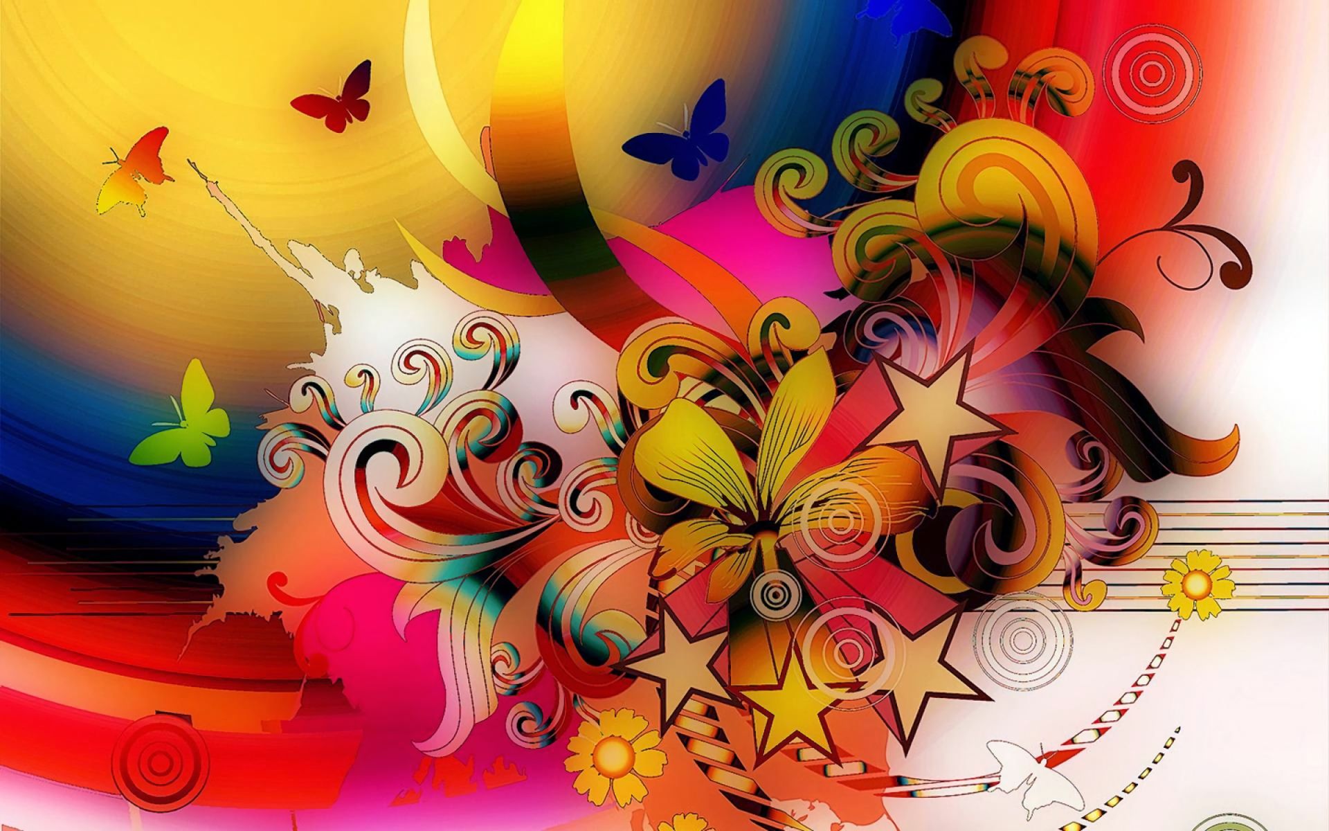 Download mobile wallpaper Abstract, Vector, Flower, Colors, Butterfly, Colorful, Star for free.