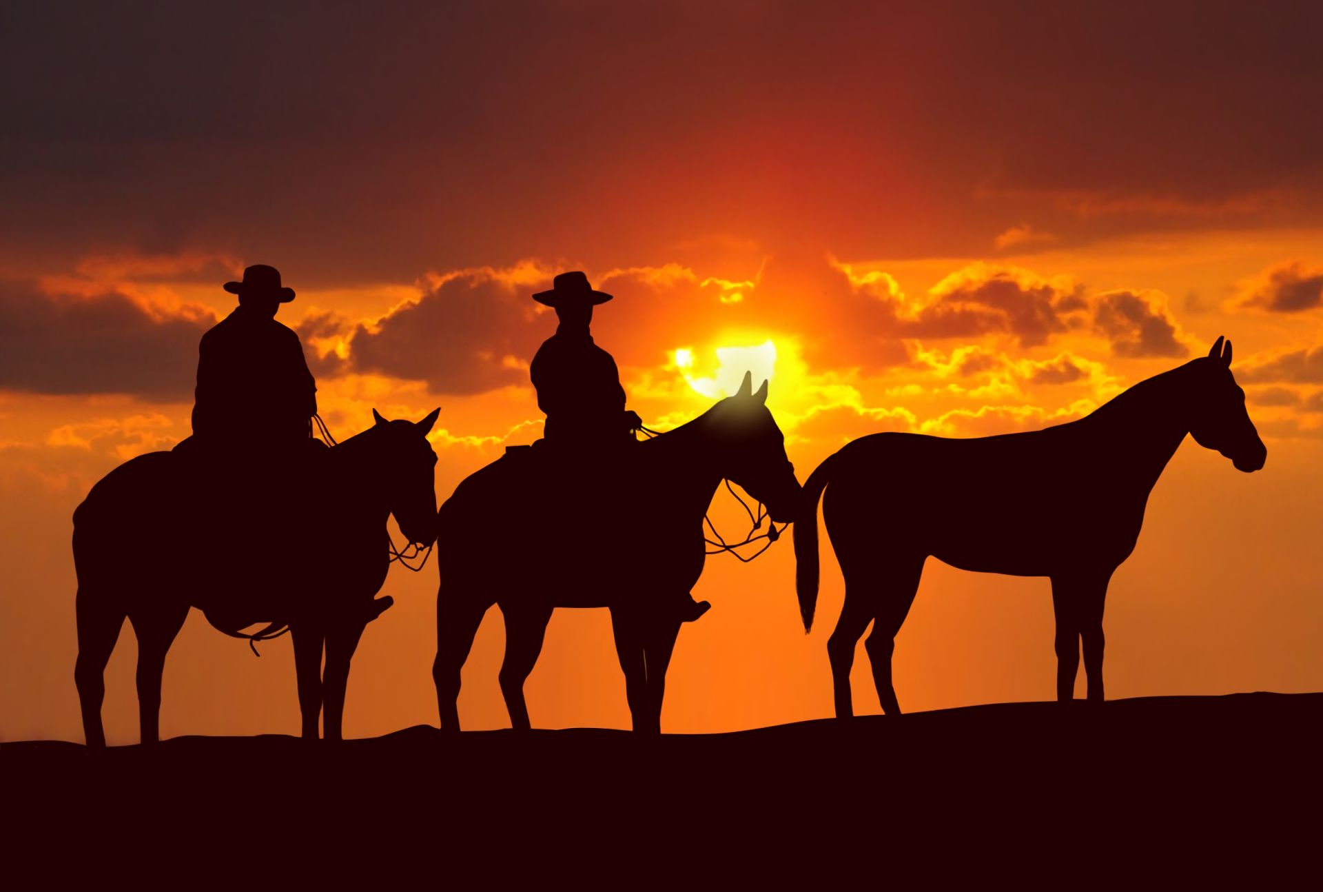 Download mobile wallpaper Sunset, Silhouette, Horse, Photography, Cowboy for free.