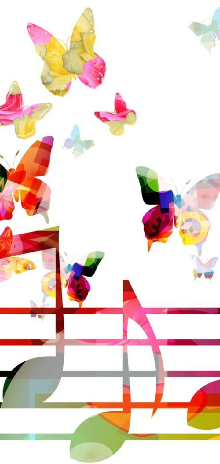 music, artistic, butterfly, colors, colorful, musical note Full HD