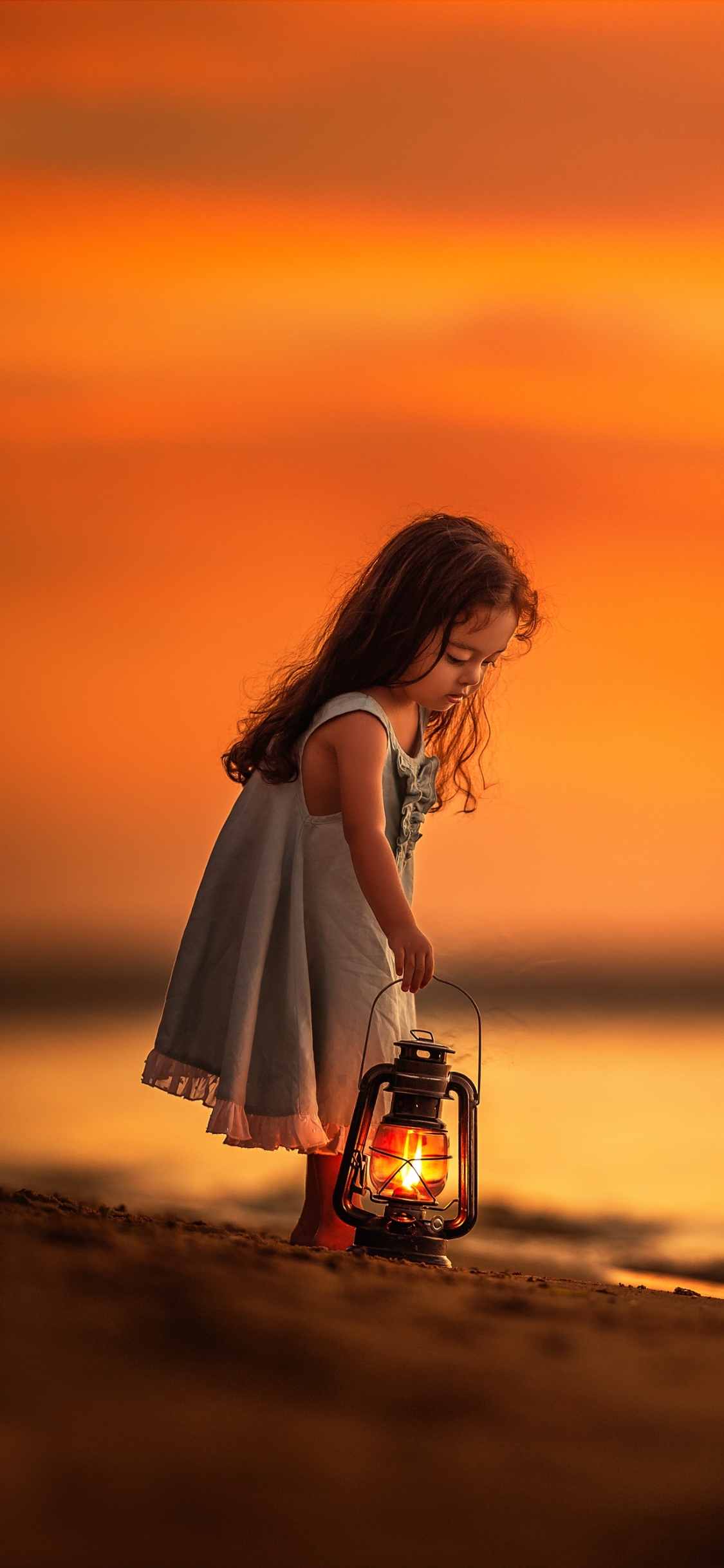 Download mobile wallpaper Sunset, Lantern, Child, Cute, Photography, Little Girl for free.