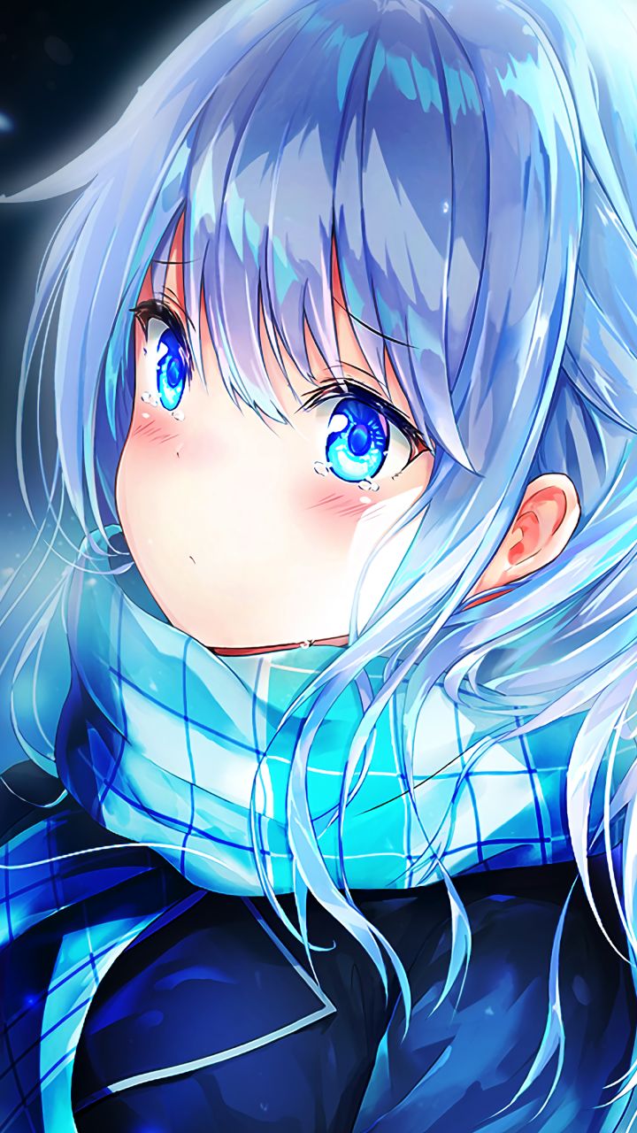 Handy-Wallpaper Blaue Augen, Original, Blaue Haare, Animes kostenlos herunterladen.