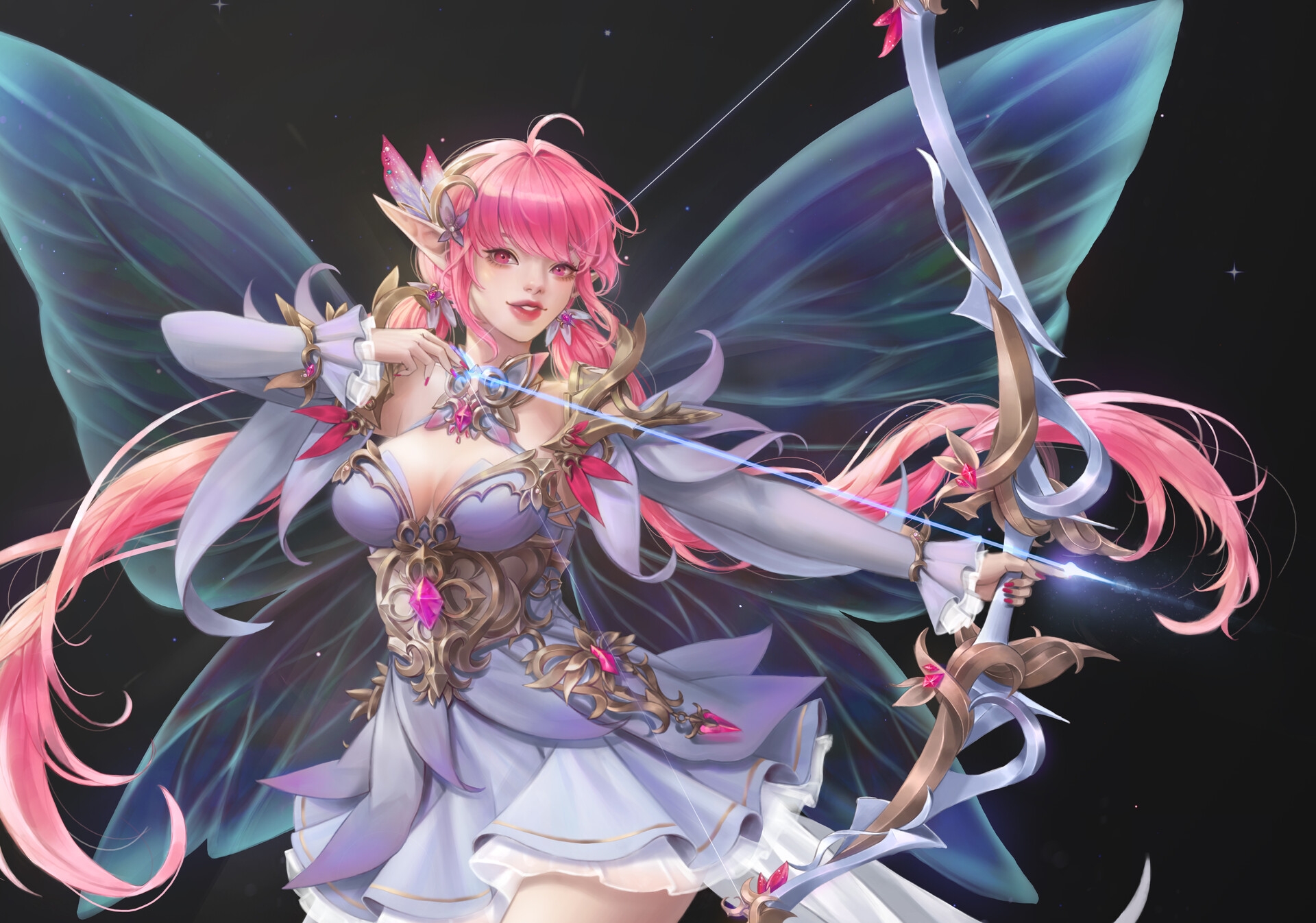 Download mobile wallpaper Fantasy, Wings, Bow, Fairy, Archer for free.
