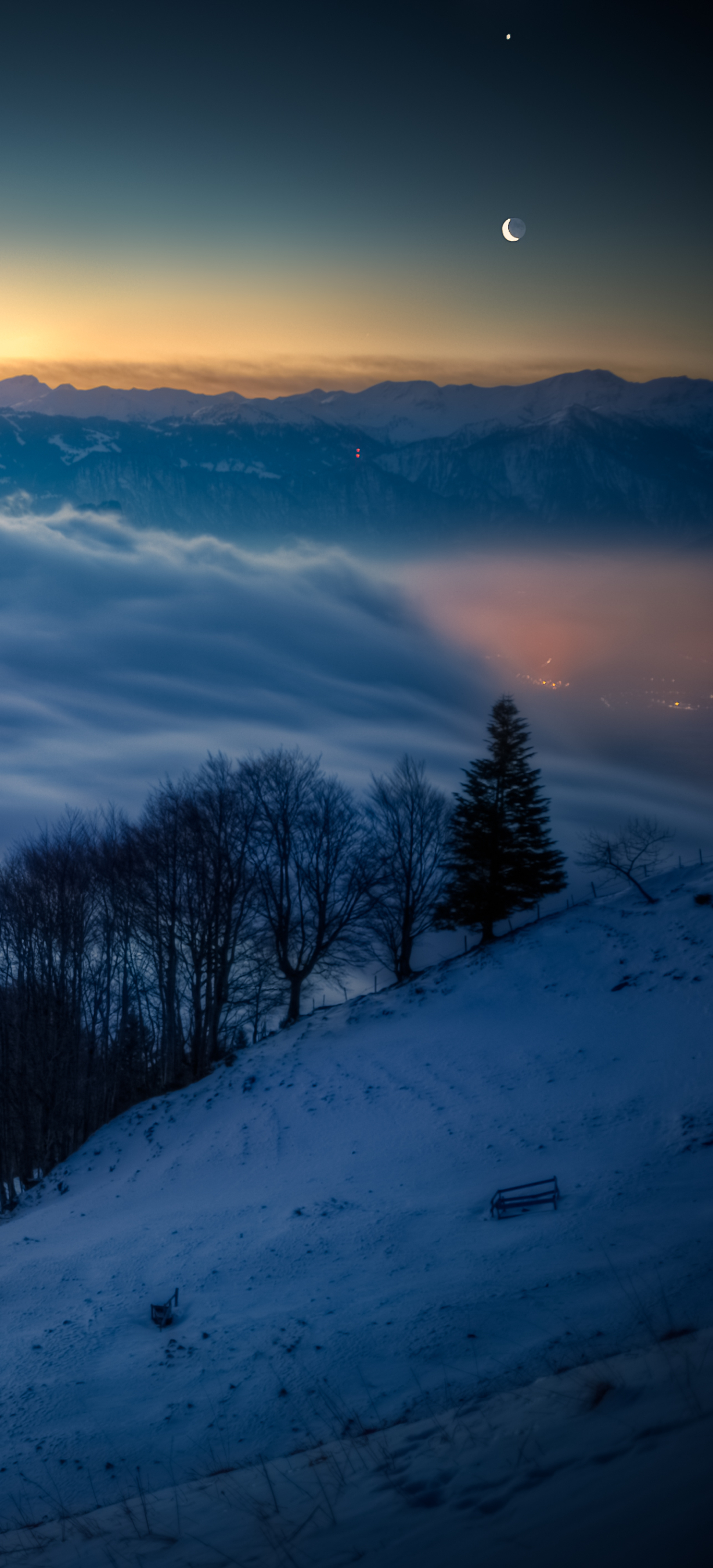 Handy-Wallpaper Landschaft, Winter, Berg, Abend, Gebirge, Wolke, Fotografie kostenlos herunterladen.