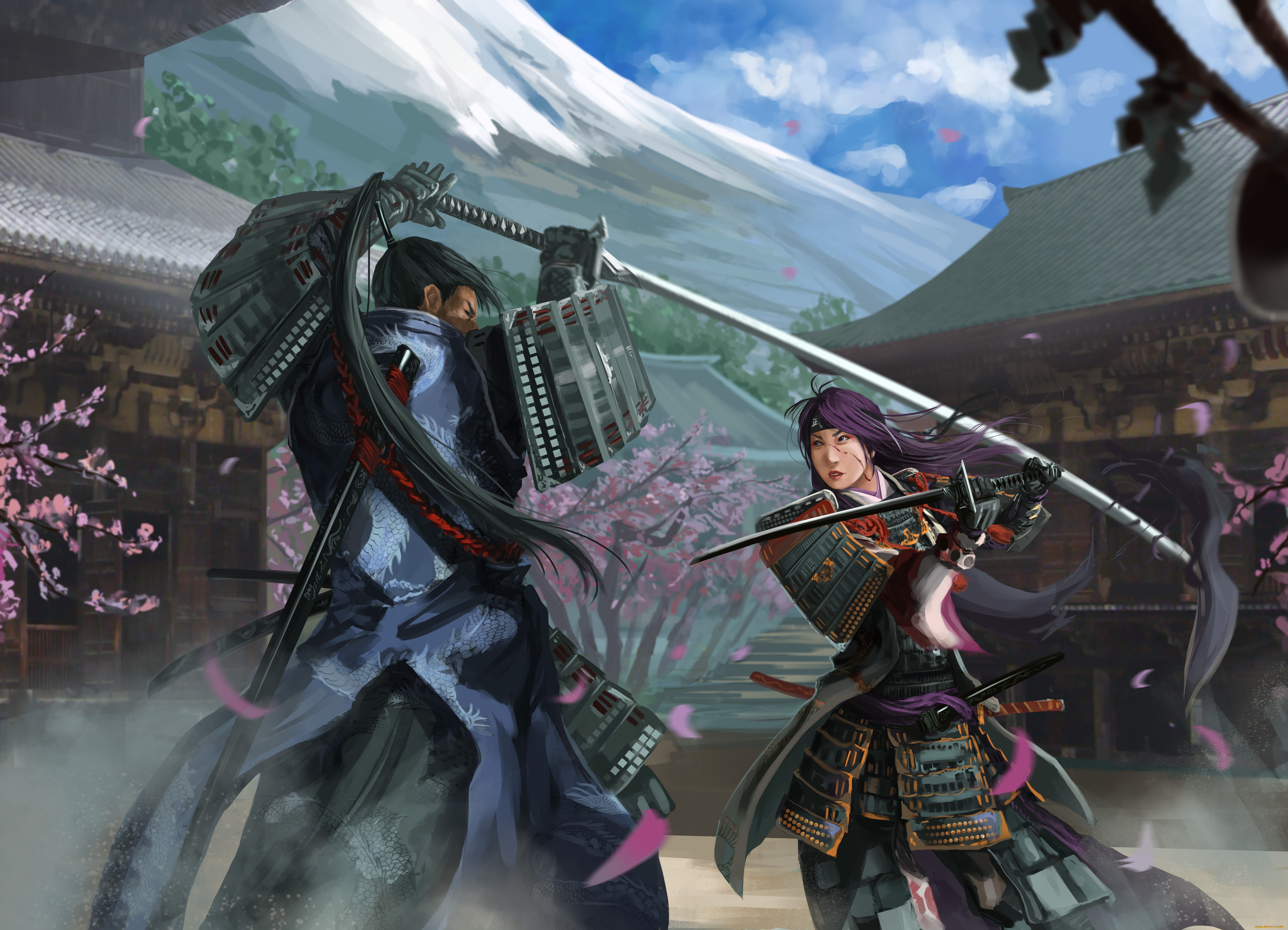 Laden Sie das Fantasie, Krieger, Kampf, Samurai, Rüstung, Katana, Frau Krieger-Bild kostenlos auf Ihren PC-Desktop herunter