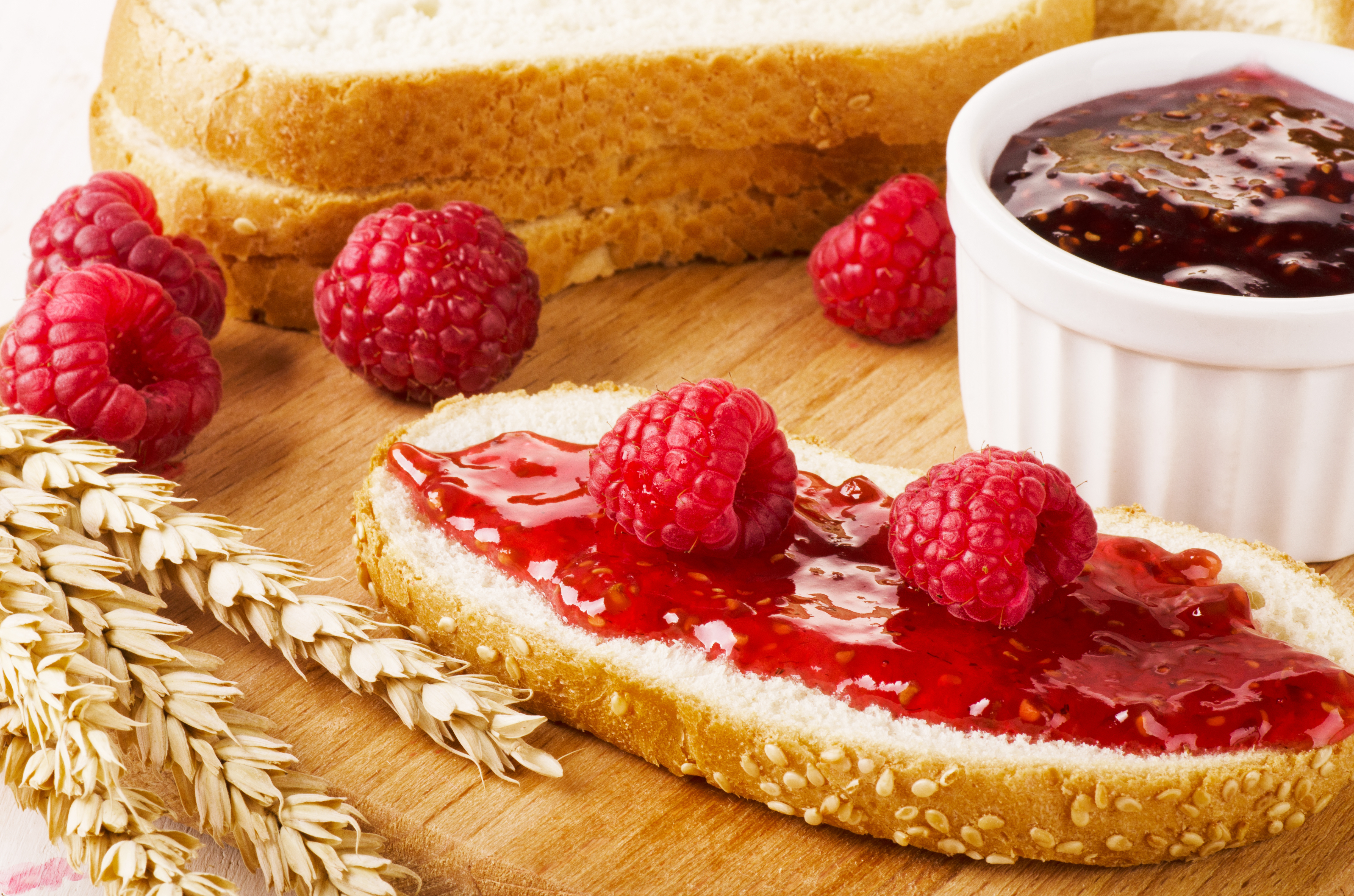 Download mobile wallpaper Food, Raspberry, Berry, Fruit, Jam, Bread, Breakfast for free.