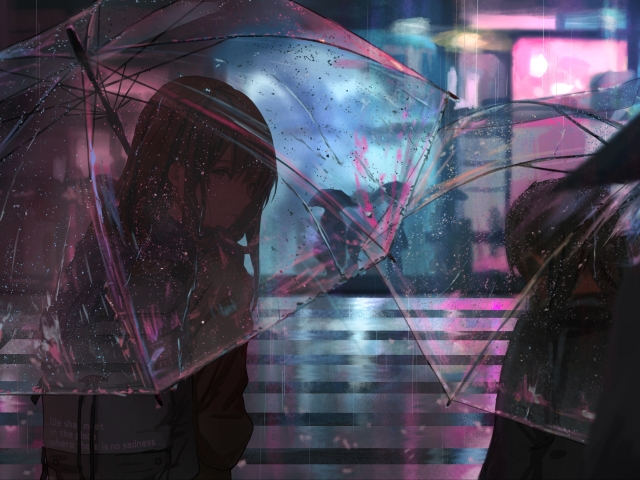 Handy-Wallpaper Regen, Regenschirm, Nacht, Original, Animes kostenlos herunterladen.