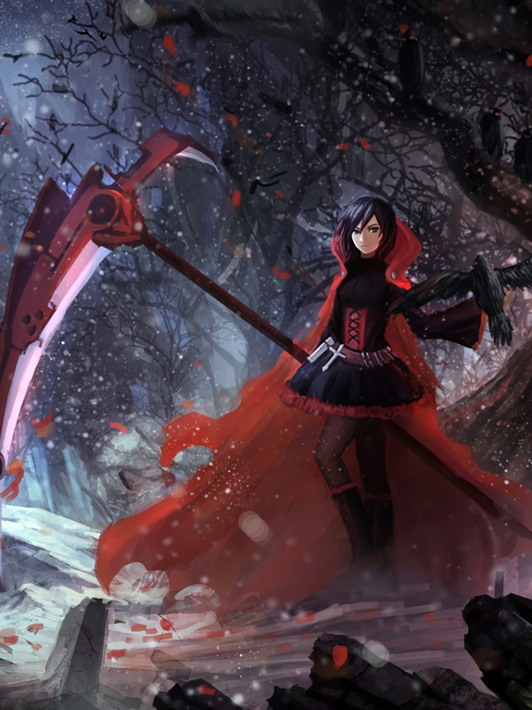 Download mobile wallpaper Anime, Night, Dark, Forest, Raven, Rwby, Ruby Rose (Rwby) for free.