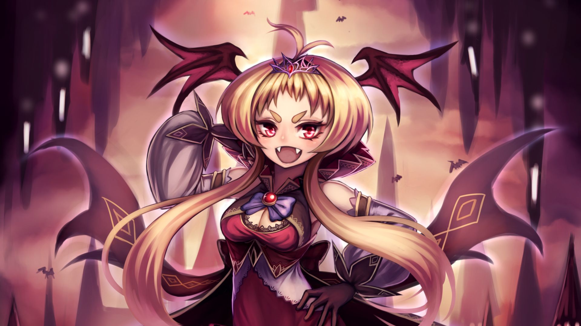 Download mobile wallpaper Anime, Fangs, Wings, Demon, Original, Twintails for free.