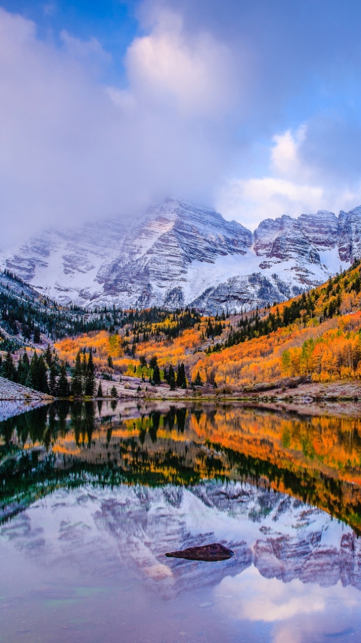 Descarga gratuita de fondo de pantalla para móvil de Naturaleza, Otoño, Montaña, Lago, Bosque, Tierra/naturaleza, Reflejo.