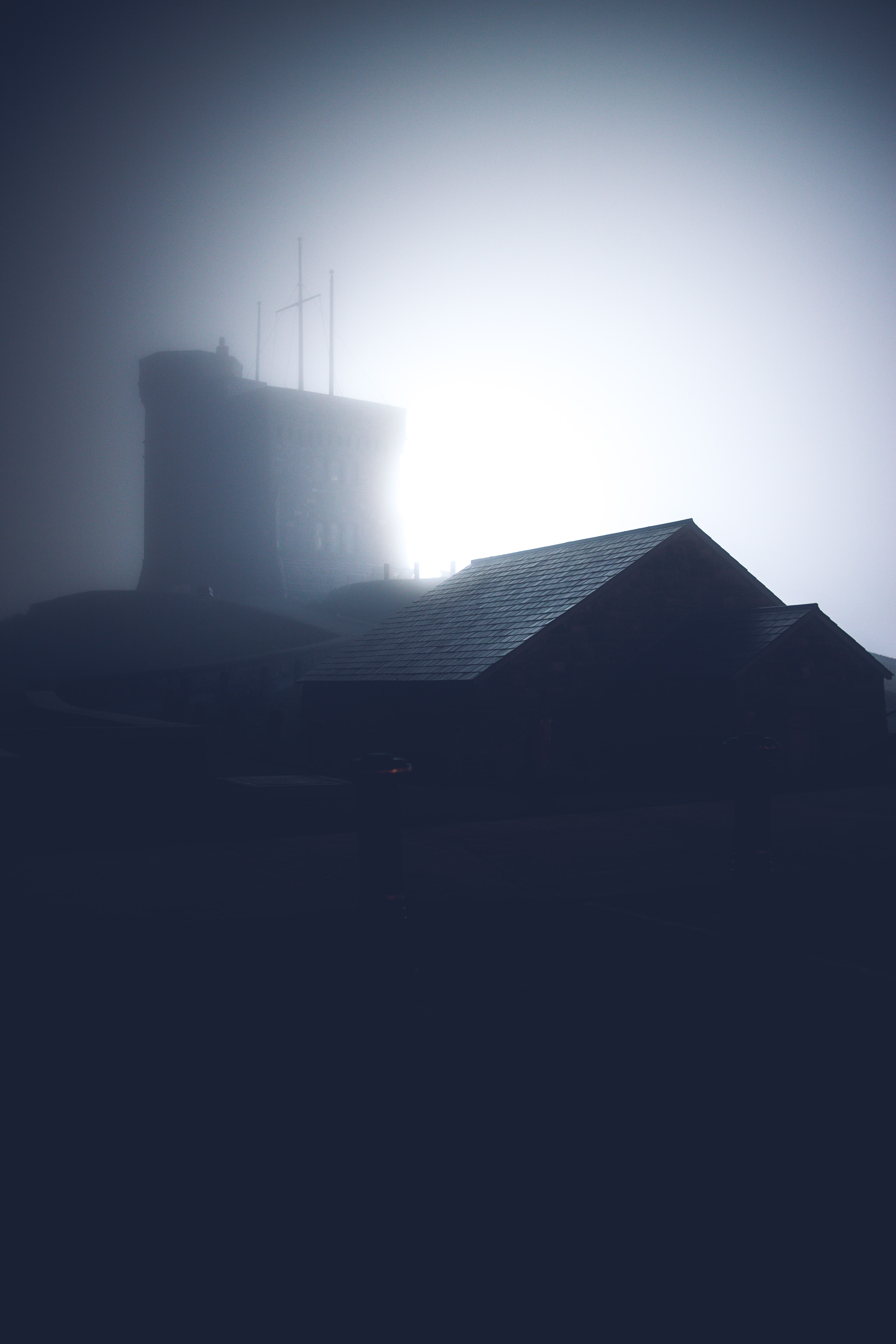 Free download wallpaper Building, Roof, Fog, Dark on your PC desktop
