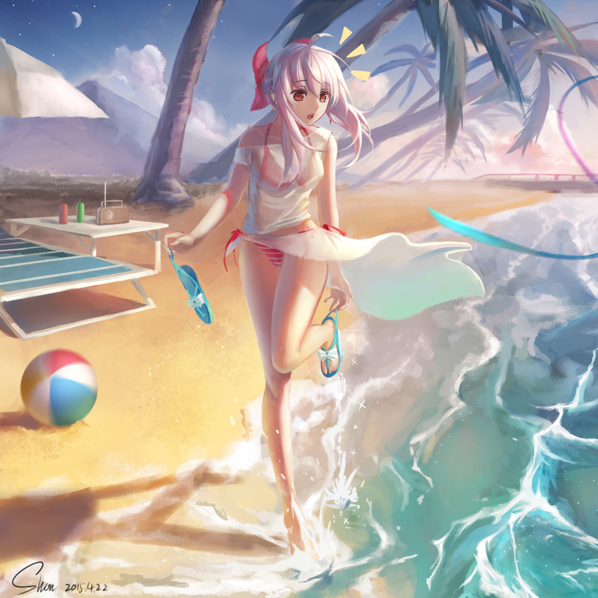 Free download wallpaper Anime, Water, Beach, Pink Hair, Red Eyes, Bikini, Seraph Of The End on your PC desktop