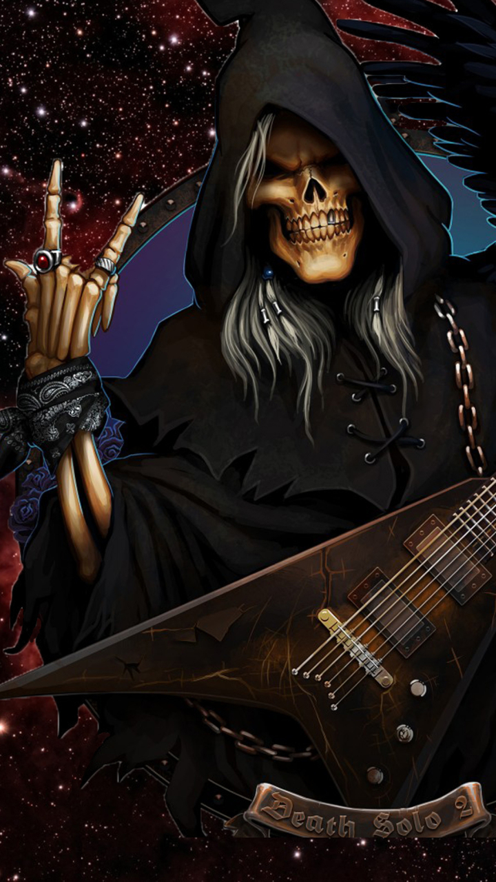 Download mobile wallpaper Dark, Guitar, Raven, Grim Reaper, Rock & Roll for free.