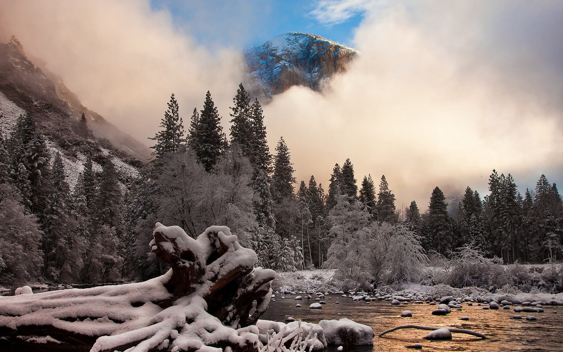 Free download wallpaper Winter, Snow, Mountain, Earth, Stream, River on your PC desktop