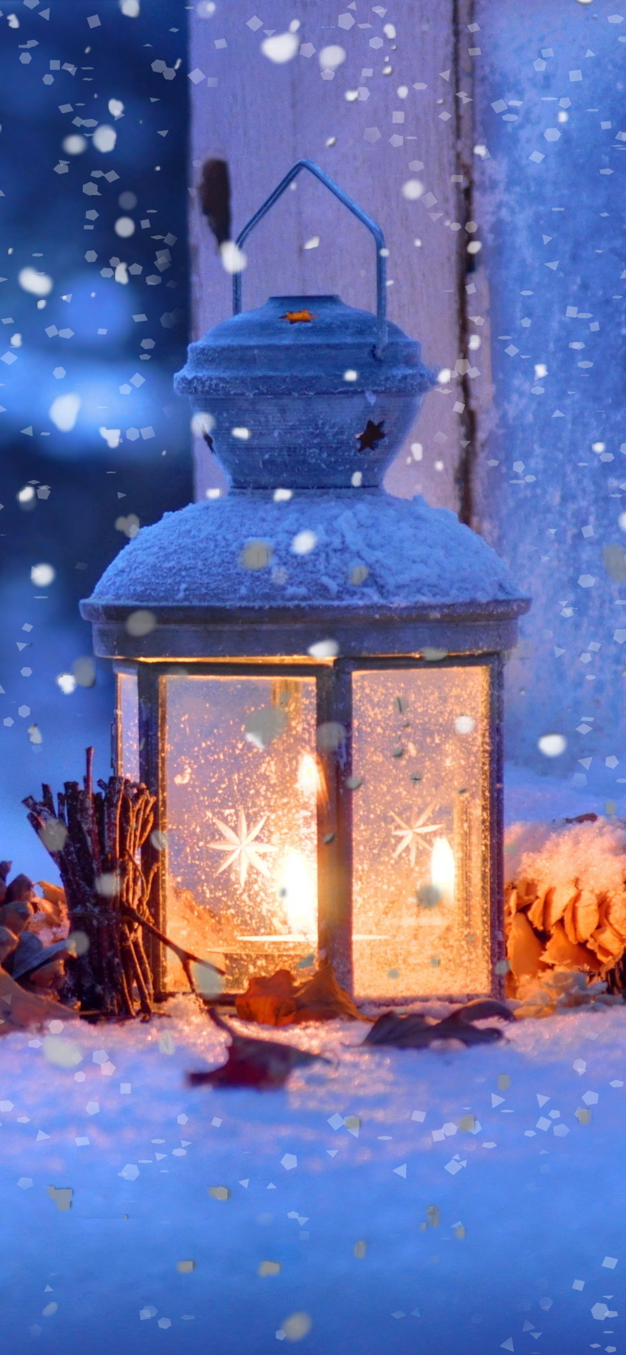 Download mobile wallpaper Winter, Lantern, Photography, Snowfall for free.