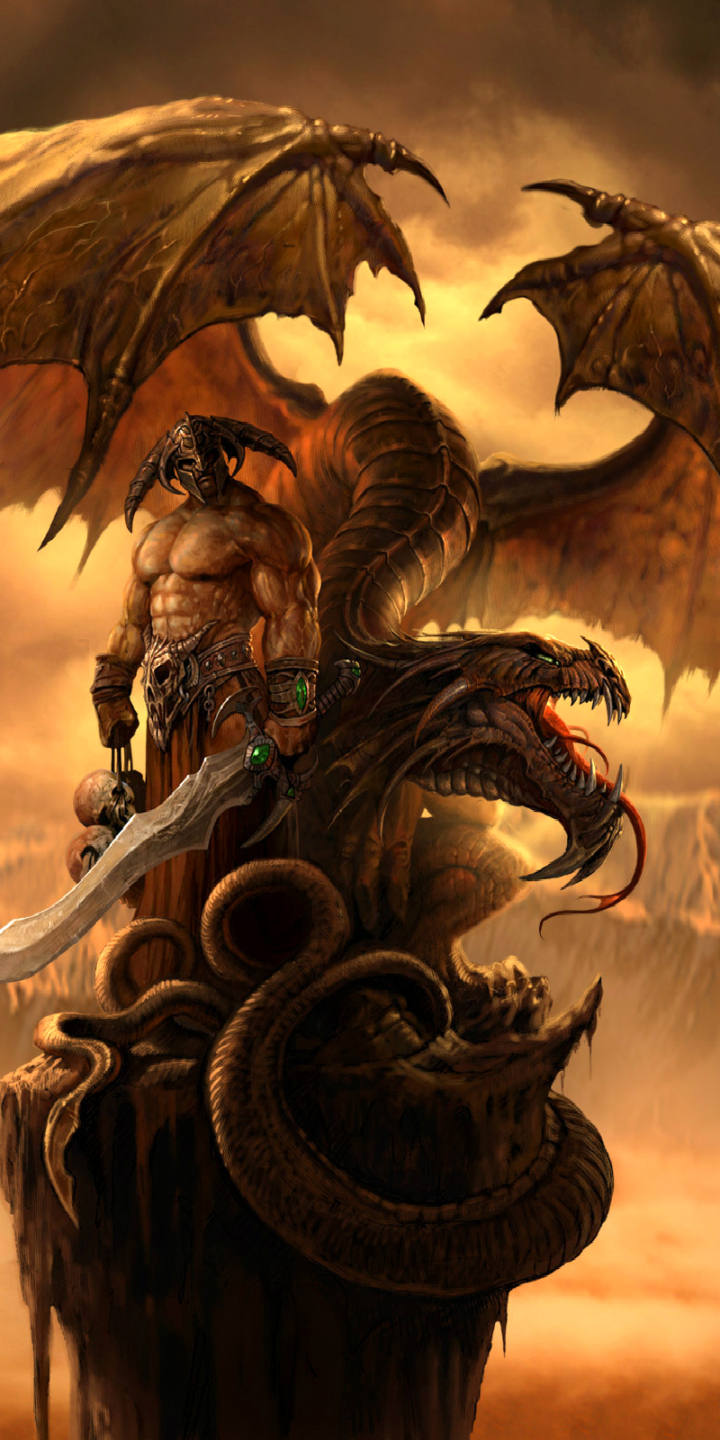 Download mobile wallpaper Fantasy, Dragon, Warrior, Sword for free.